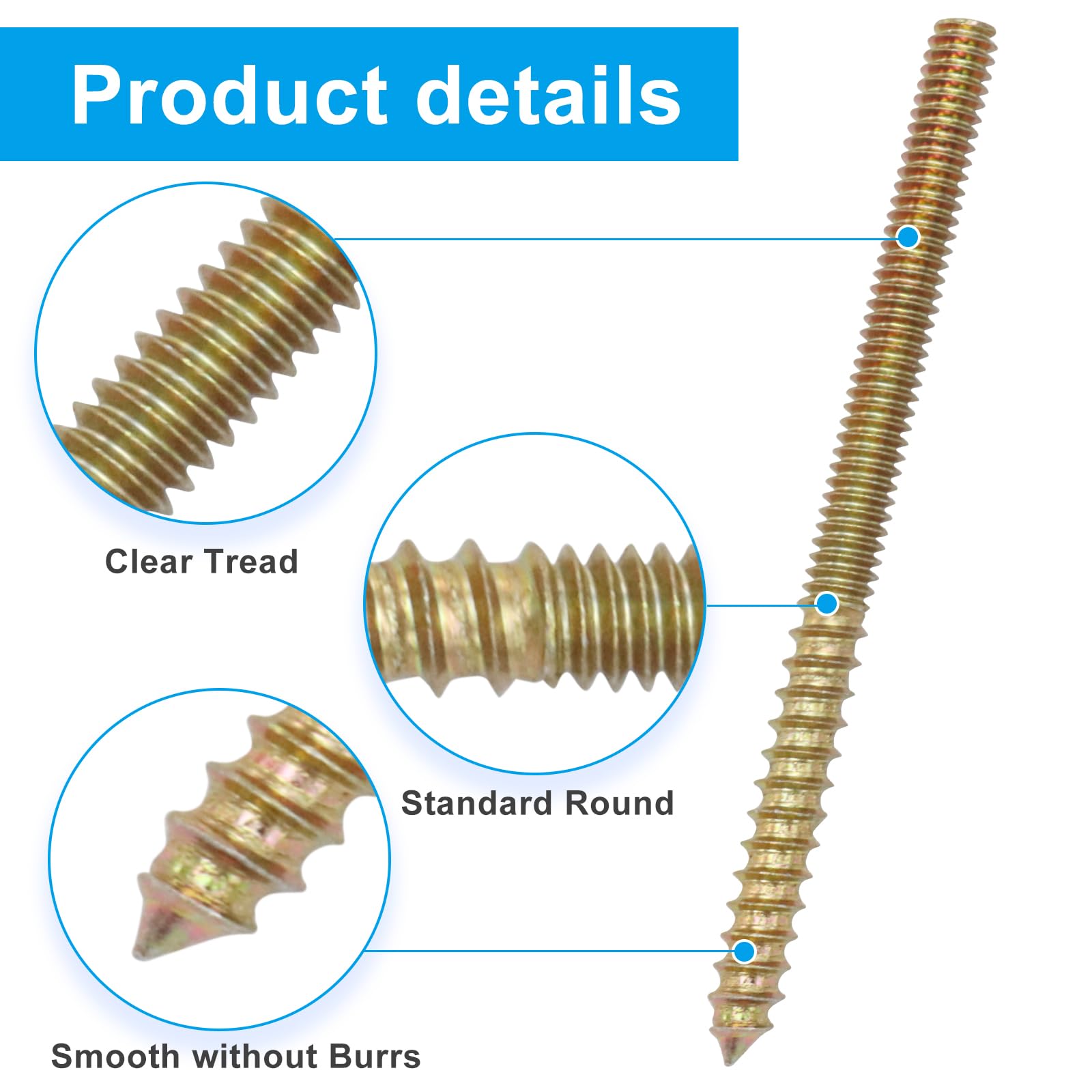 KHKFY 20 Pieces 1/4-20 by 3-1/2 Inch Hanger Bolts Double Head Screws ...