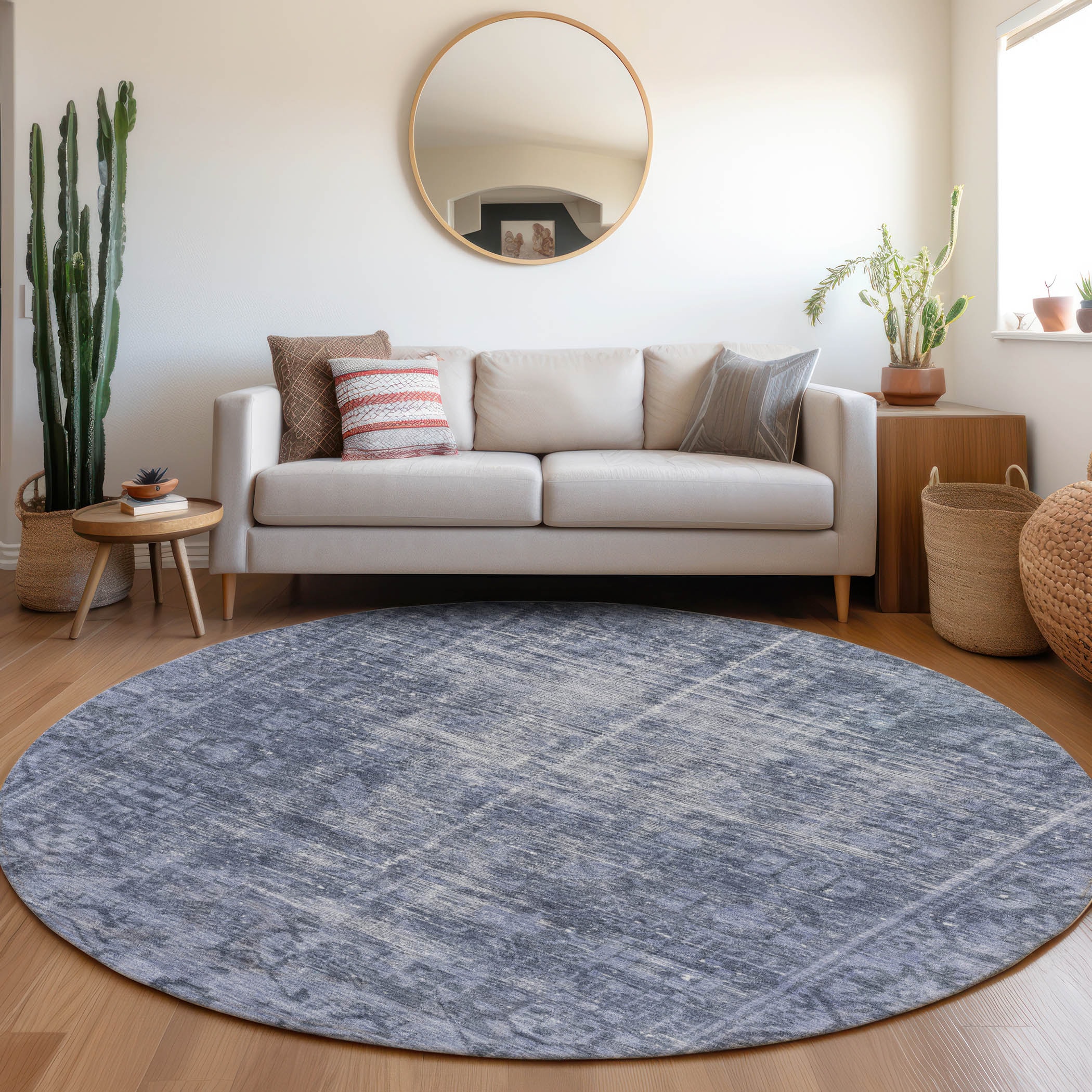 Addison Rugs ACN1228NA8RO Chantille ACN1228NA 8 x 8 (ft) Polyester Navy Round Indoor/Outdoor Geometric Machine washable Area rug