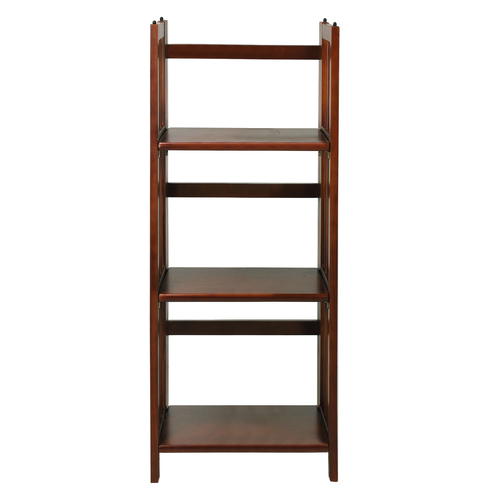 Walnut Finish 3-Shelf Solid Wood Stackable Folding Bookcase