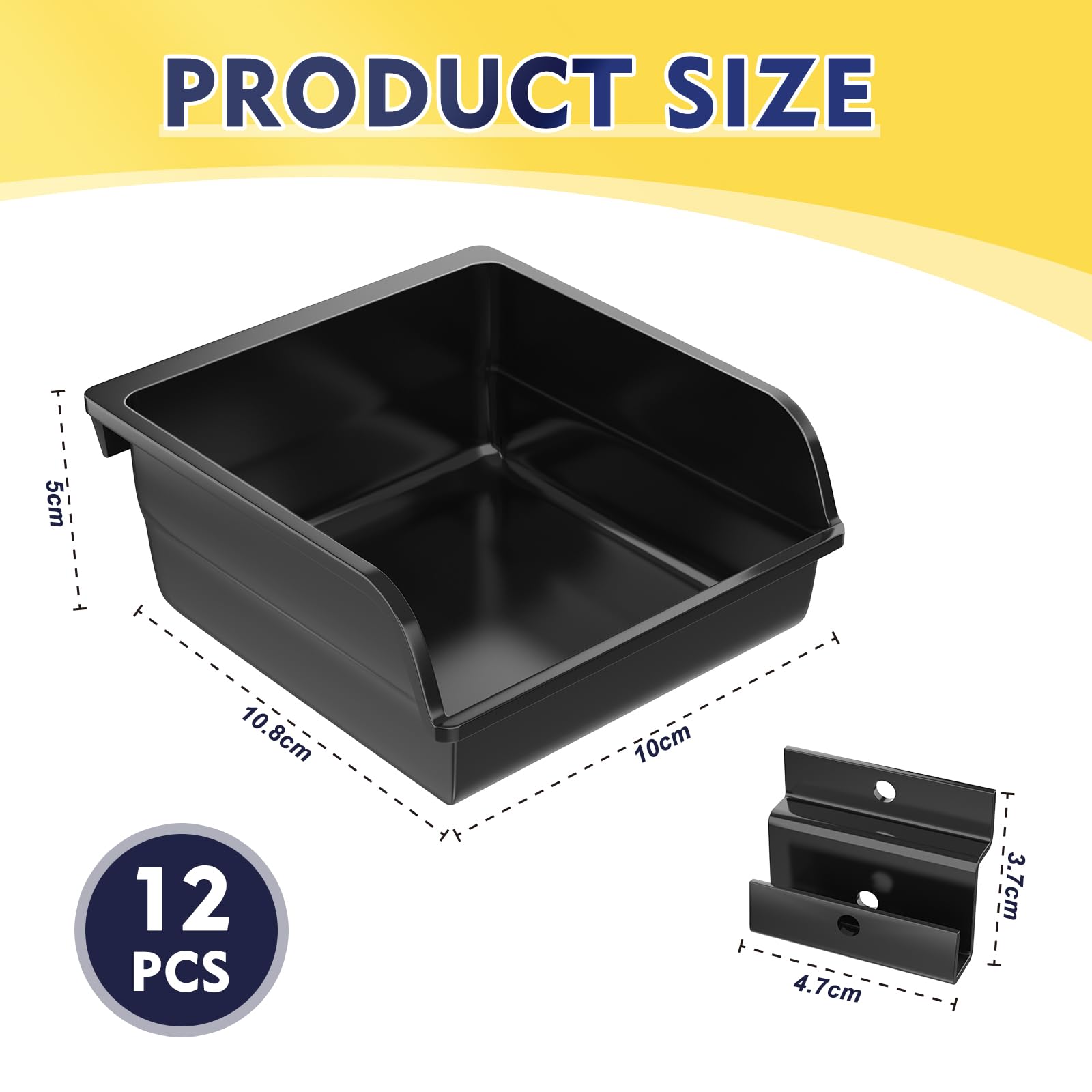 Etokfoks 12 pack black ABS plastic slatwall storage bins with stainless ...