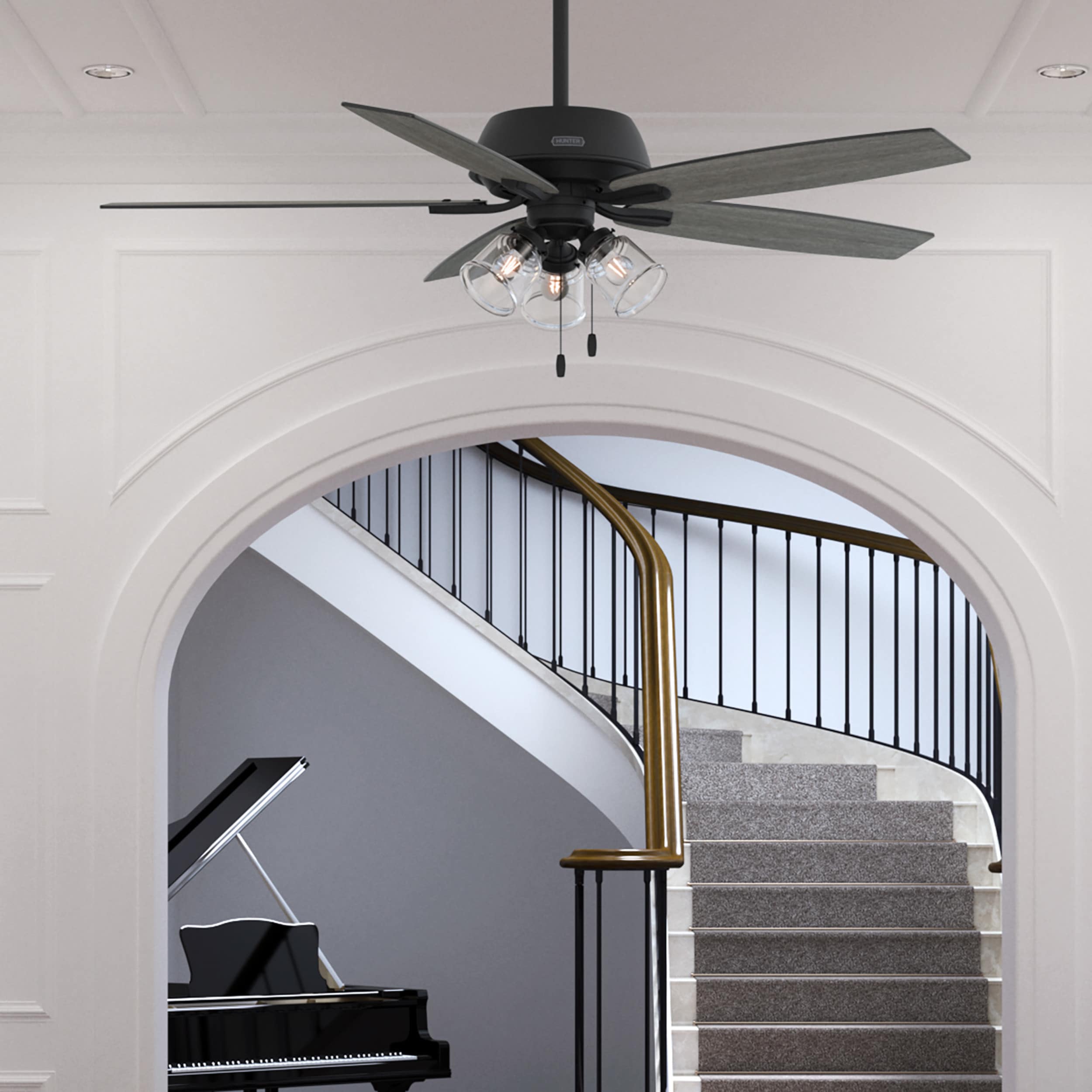 Hunter 51614 Dondra 60-in Matte Black with Greyed Walnut Blades Ceiling Fan With Light ( 5 -Blade )