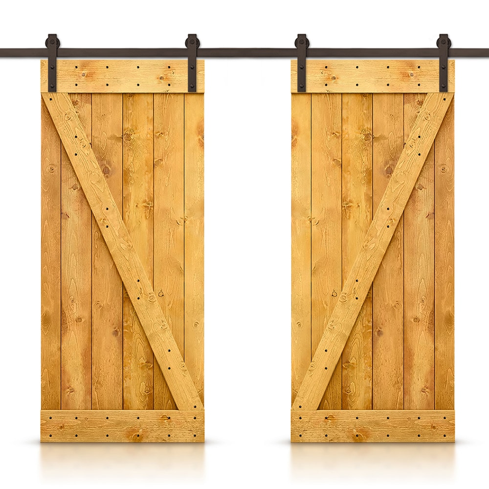 CALHOME CN+(2)SAB-96+B46AT 92-in x 84-in Colonial Maple Stained Wood Solid core Double Barn Door (Hardware Included)