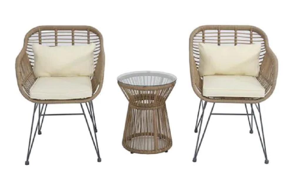 Nicole Miller Prestige 3 Piece Wicker Patio Conversation Set With Off White Cushions At 