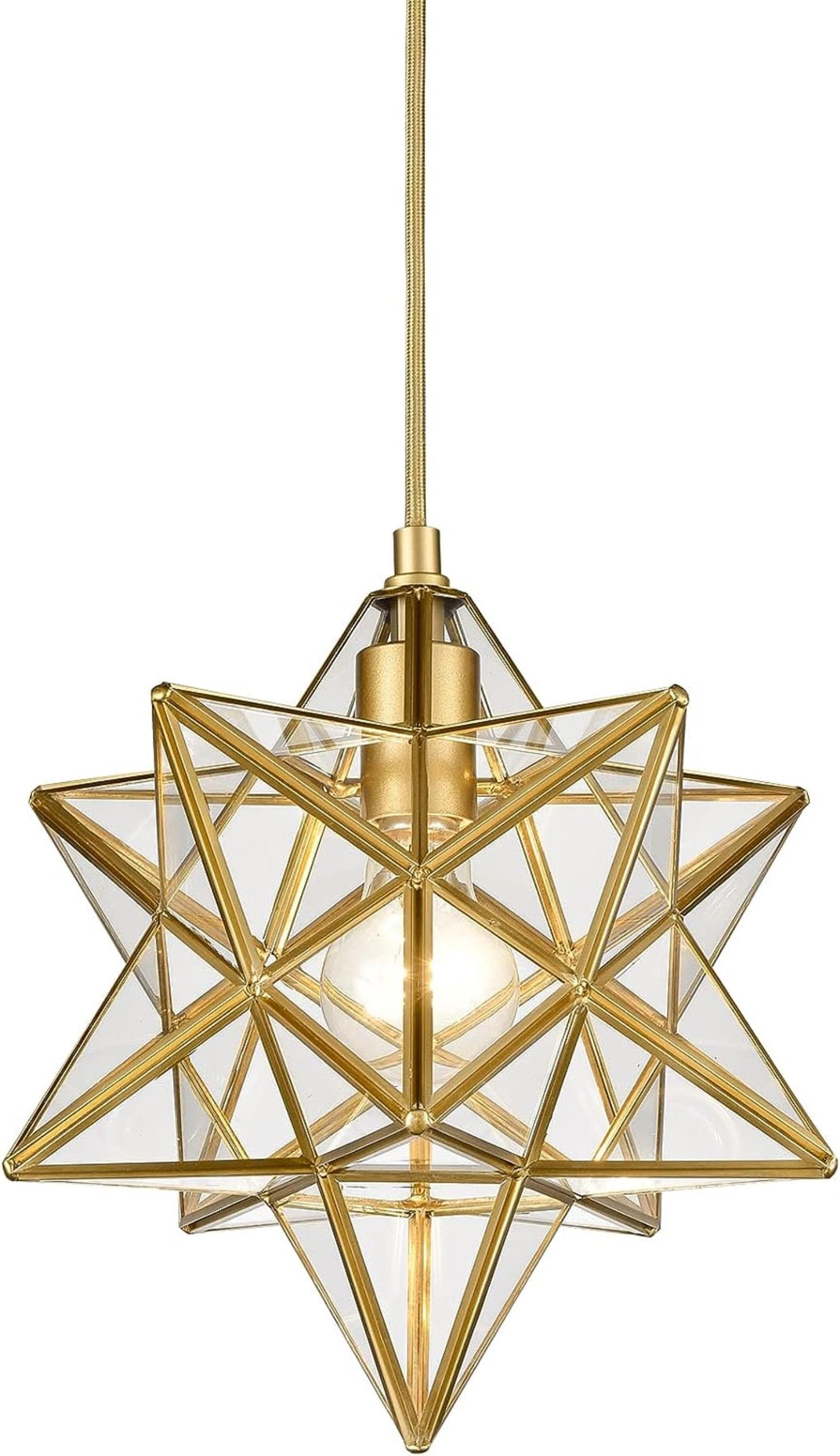 Geometric Gold and Clear Glass Moravian Star Pendant Light