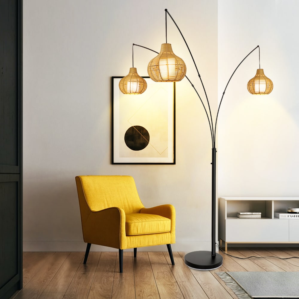 Depuley 90-Inch Black Adjustable Rattan Torchiere Floor Lamp