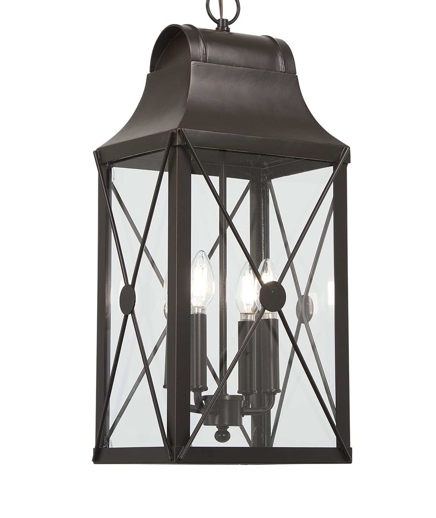 Contemporary De Luz Outdoor Hanging Lantern in Oil Rubbed Bronze with Clear Glass