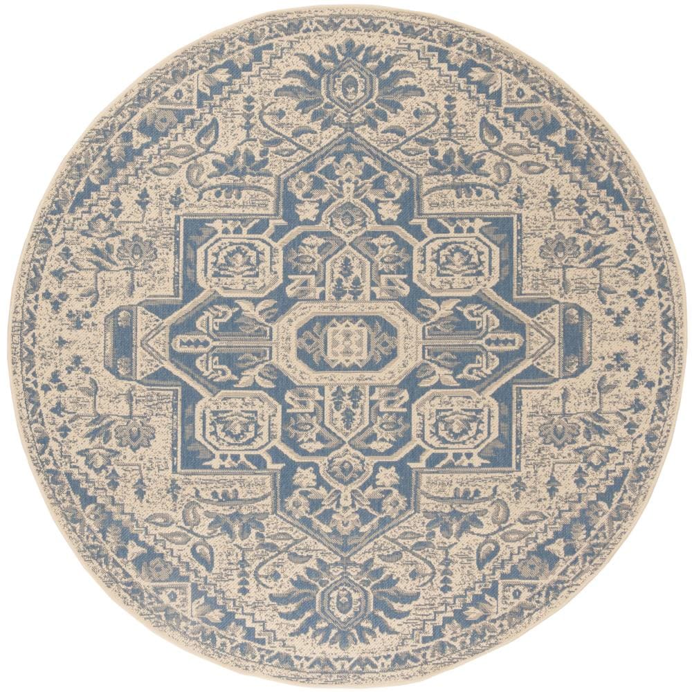 Safavieh LND138M-6R Linden Simone 6 x 6 (ft) Loomed Polypropylene Blue/Creme Round Indoor Abstract Coastal Area rug