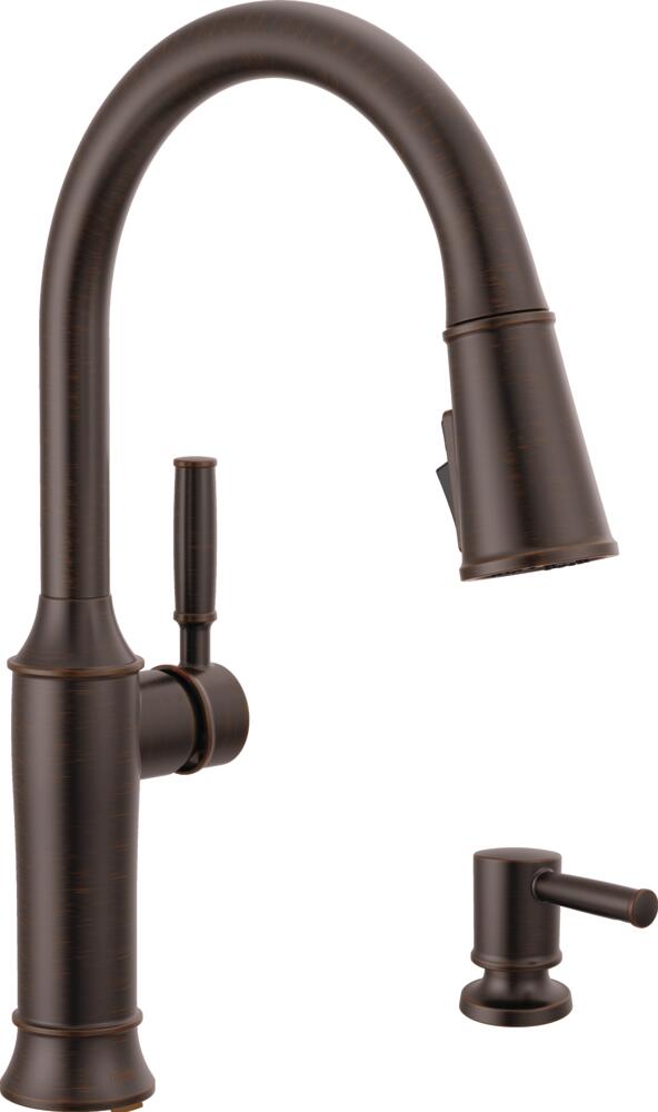 Delta  Renaldi Venetian Bronze Single Handle Pull Down Kitchen Faucet with Soap Dispenser