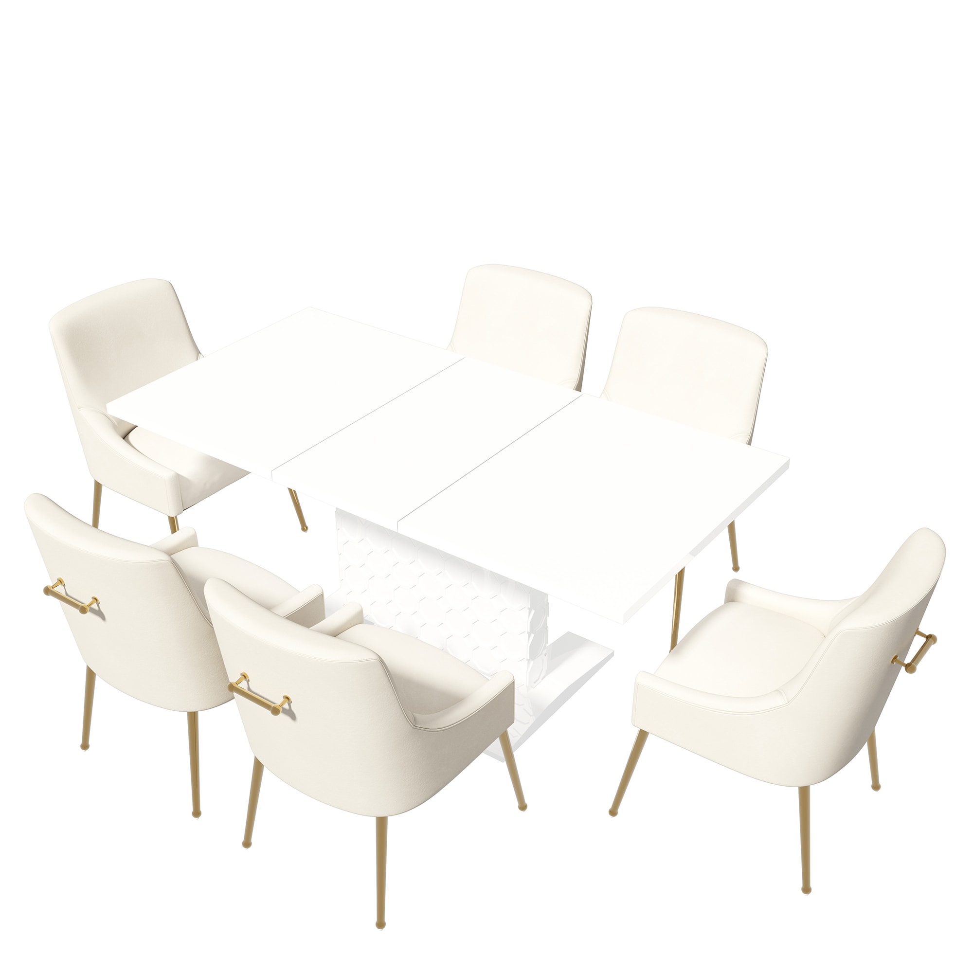 Clihome CL-ST1WH700BE Beige Chair/White Table Contemporary/Modern Dining Room Set with Rectangular Table ( Seats 6 )