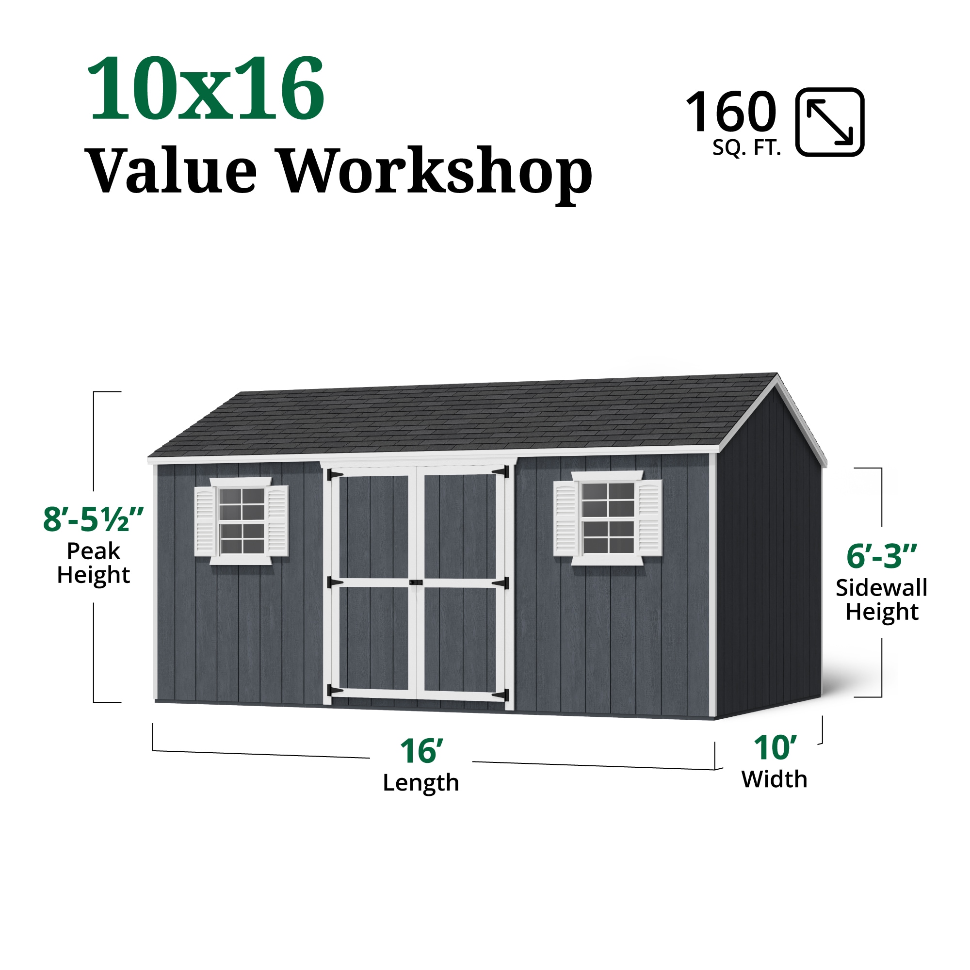 Little Cottage Co 10X16 VWS-PC-FK Wood-Storage-Buildings - View #3