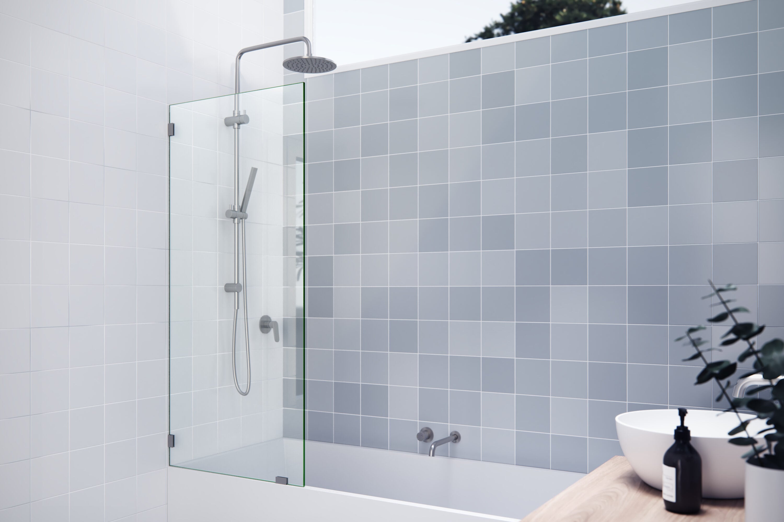 Glass Warehouse GW-BF-25.5-BN Brushed Nickel 25-1/2-in W x 58.25-in H Frameless Fixed Bathtub door 3/8-in Thick Clear Glass
