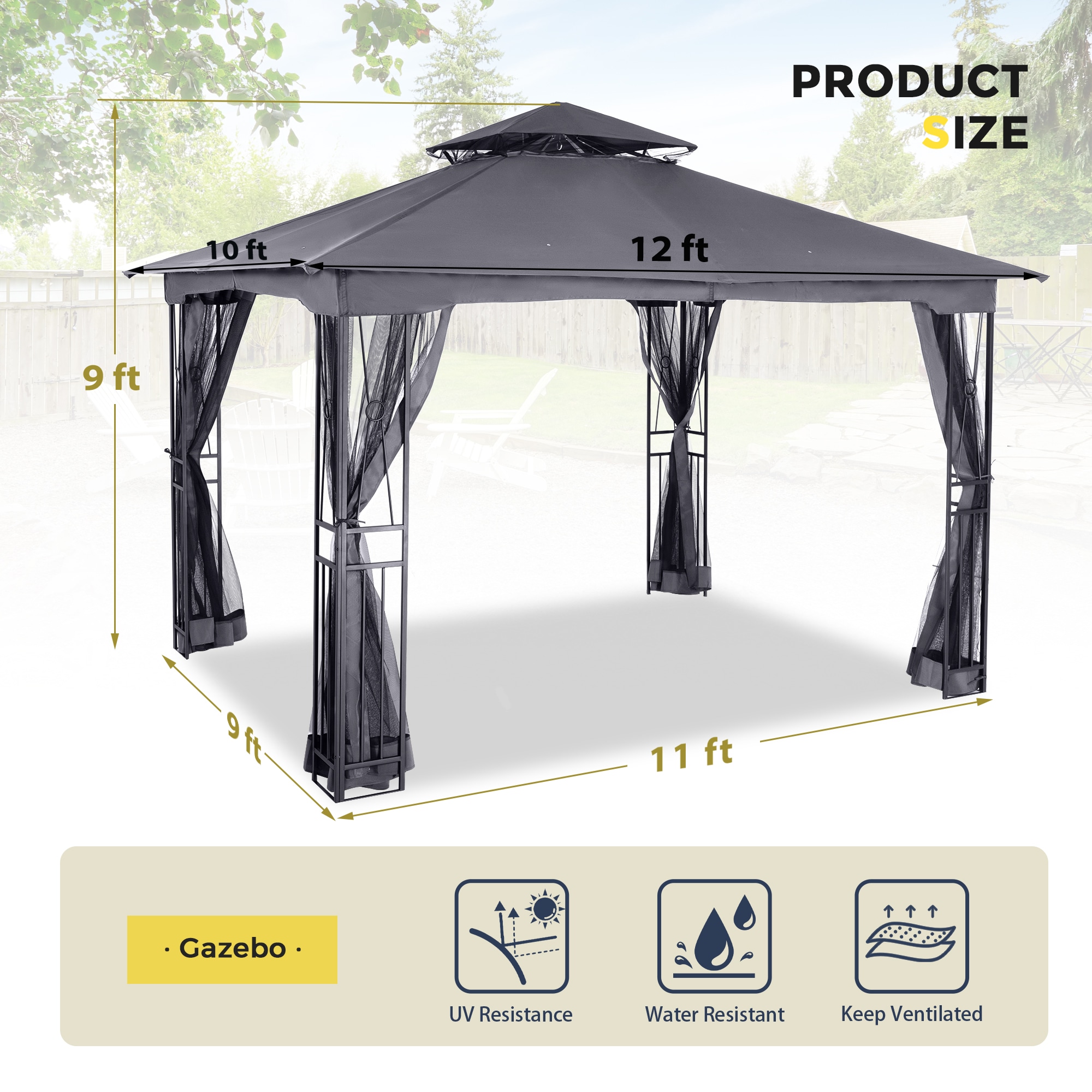 12-ft x 10-ft ChillPavilion Rectangle Gray Metal Polyester 12-ft x 10-ft ChillPavilion Rectangle Gray Metal Polyester