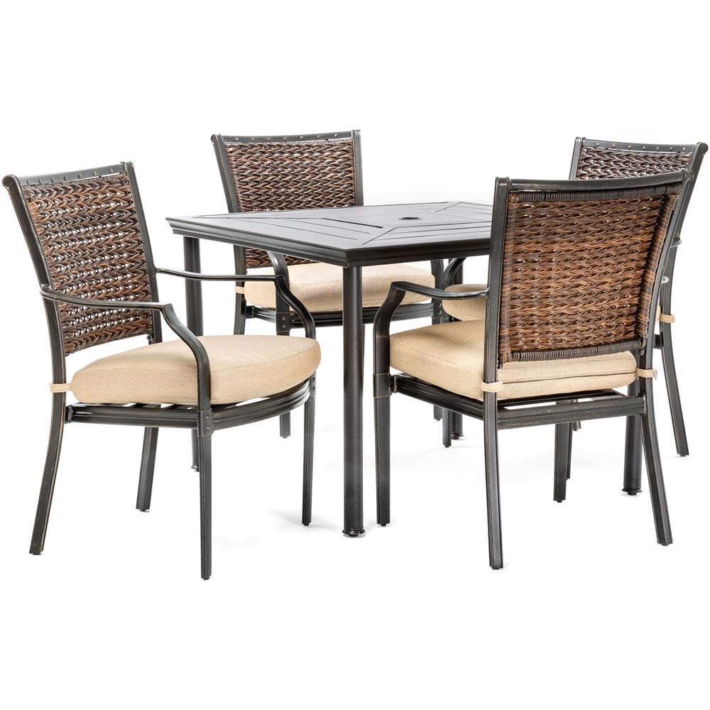 Hanover MERCDN5PCSQ-TAN Mercer 5-Piece Bronze Patio Dining Set with Tan Cushions