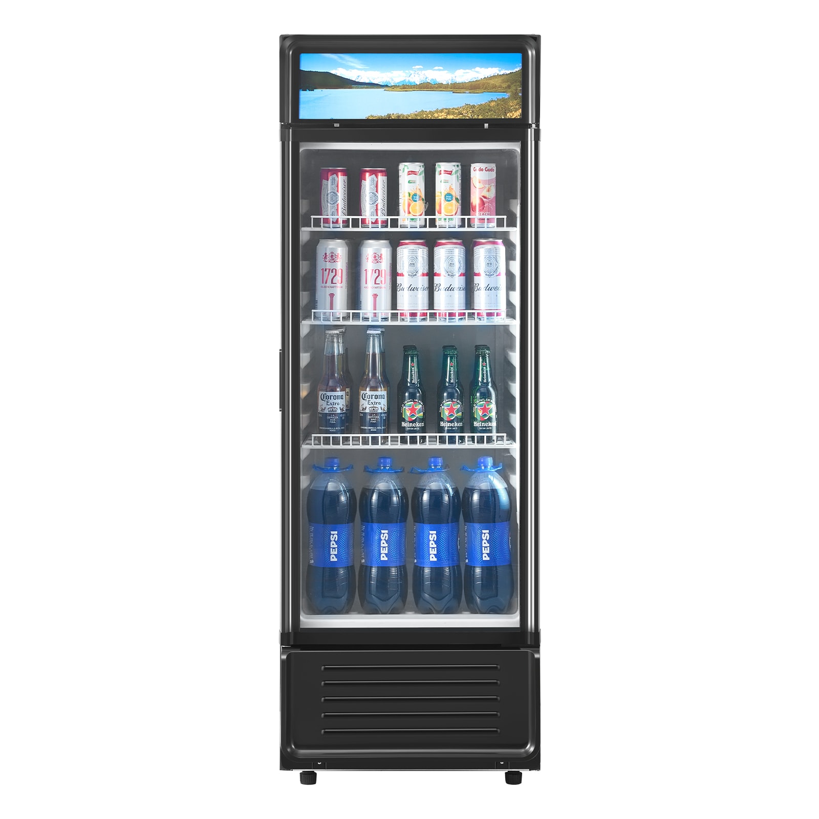 VEVOR SCDMBLMBXDDX06592V1 Commercial Merchandiser Refrigerator 6.9 CU.FT Glass Door Display Refrigerator Beverage Refrigerator Cooler Merchandiser with Adjustable Shelves Soft LED Light Customizable Lightbox Black