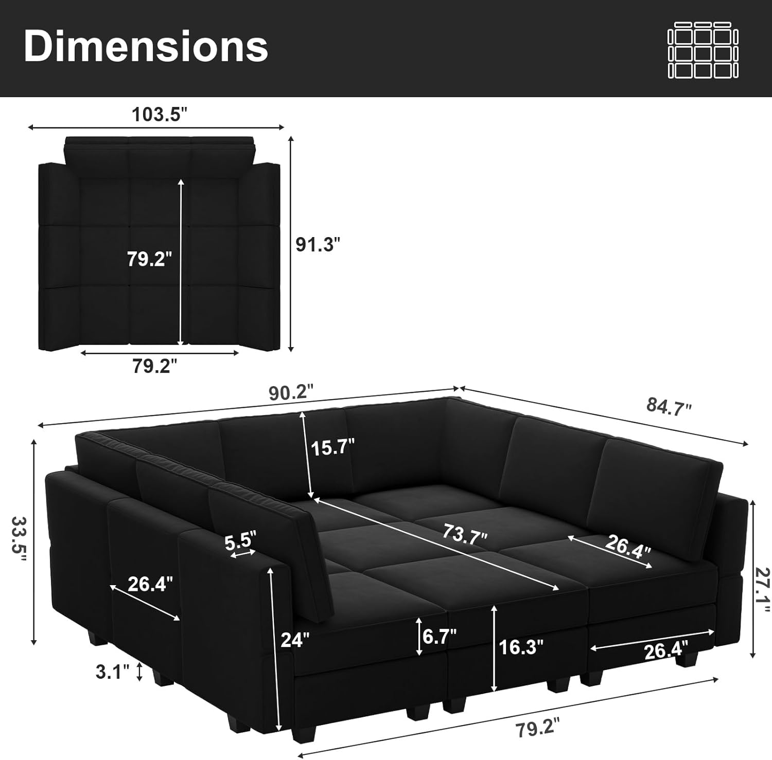 Belffin BF196-9B-BLACK futons - View #2