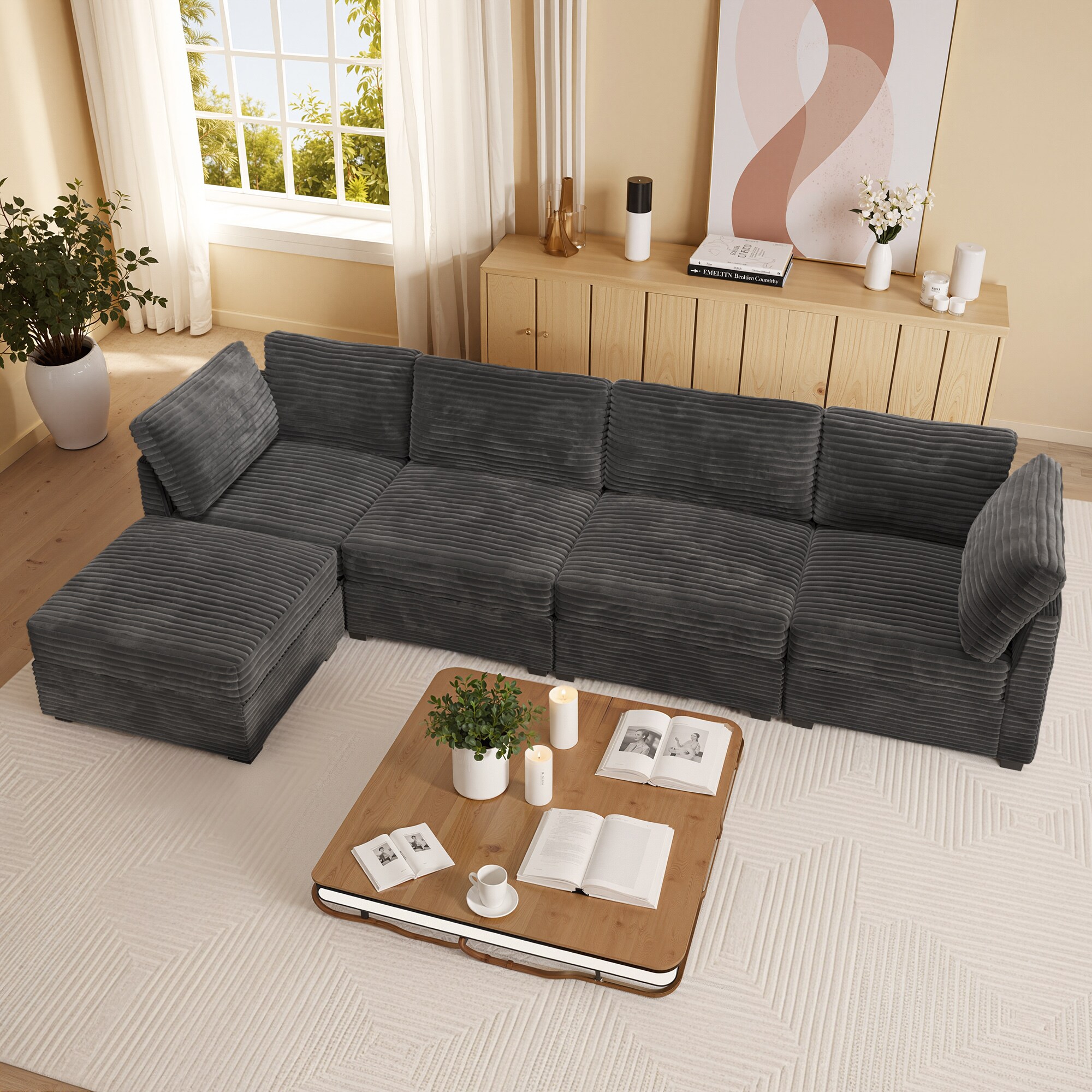 ALTRIGUS 6L-YOYO910-51-AL 130.72-in Modern Gray Plush 5 -seater Sectional
