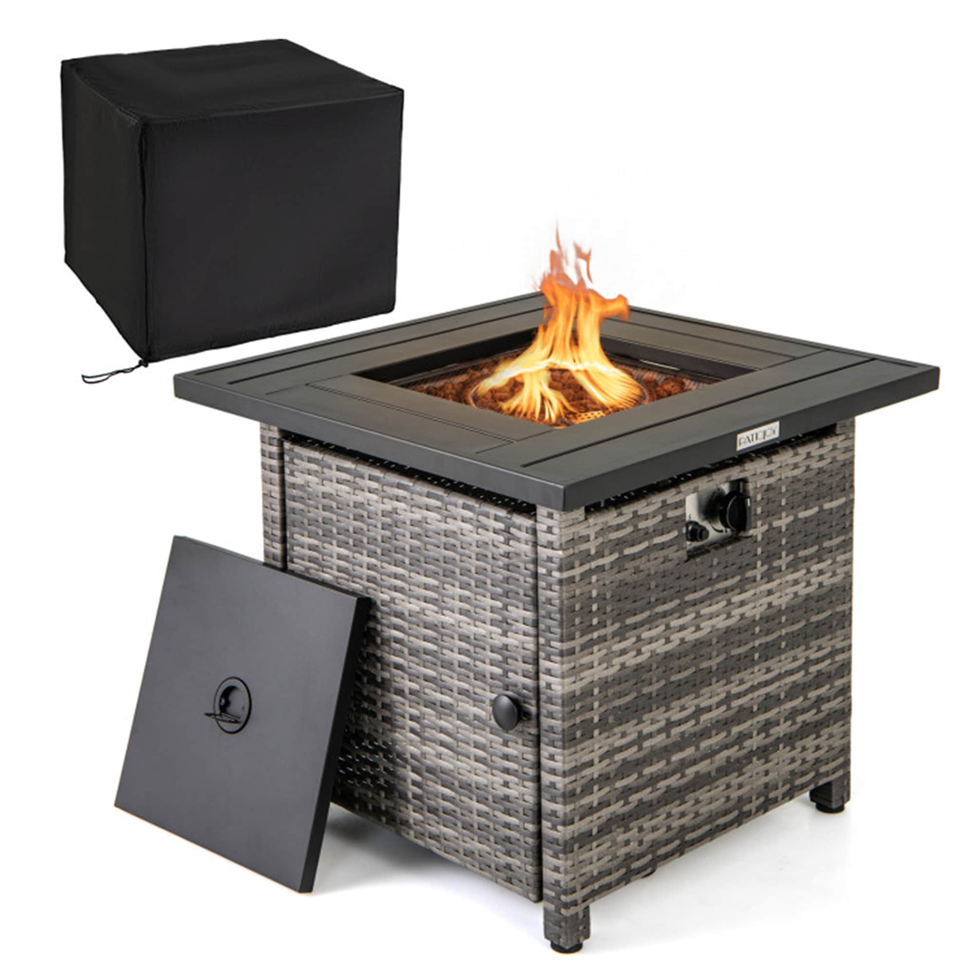 BABOOM BOM-P11846-CO 29-in W Mix Gray Wicker Square Tabletop Liquid propane Fire pit table