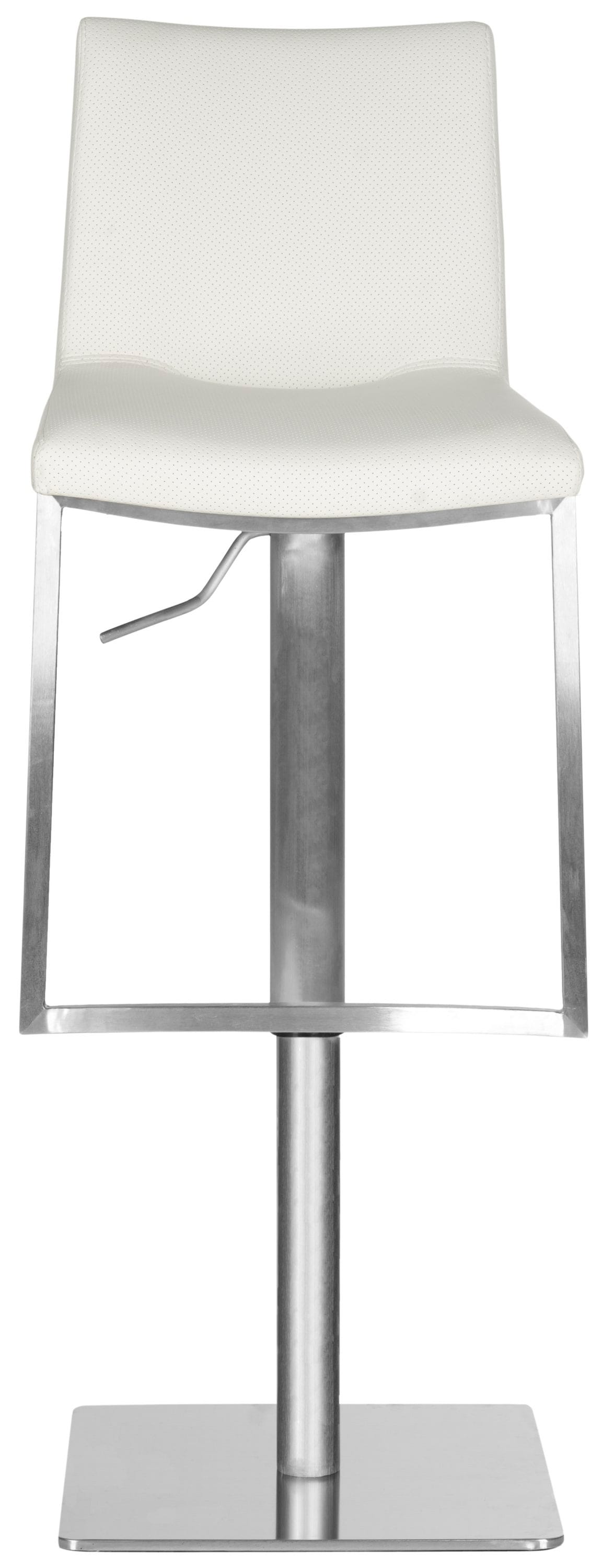 White Adjustable Swivel Leather and Metal Bar Stool