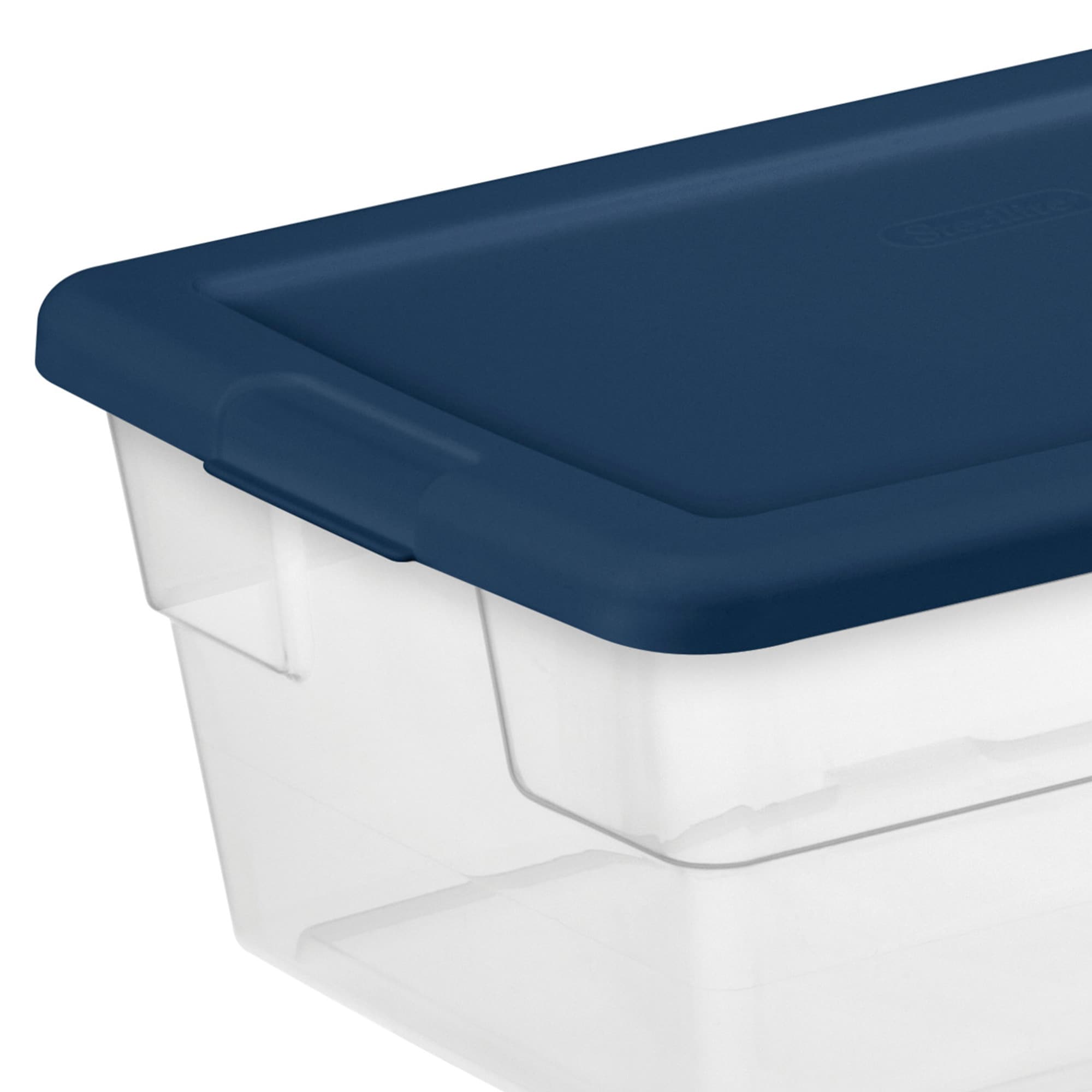Sterilite Stackable 56 Quart Storage Tote, Clear with Marine Blue