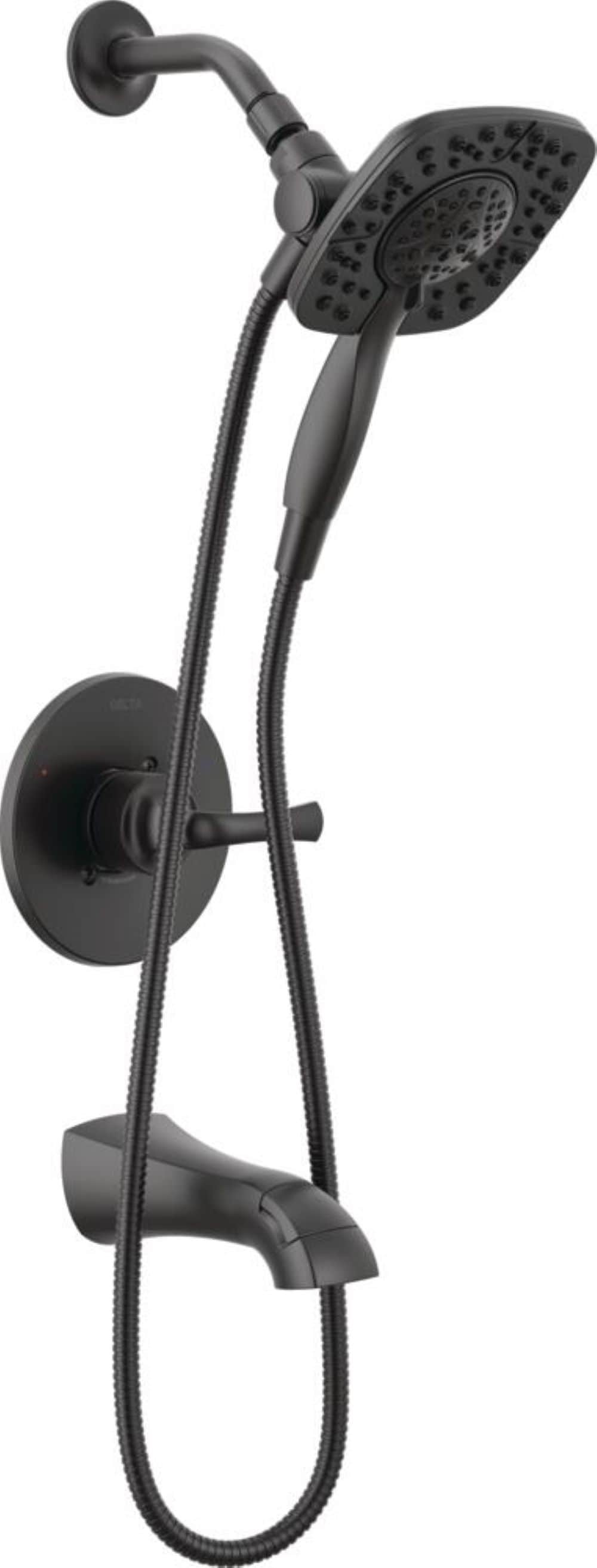 Delta 144895-BL-I Lacey Matte Black 1-handle Handheld 6-in Square Bathtub and shower Faucet with Valve