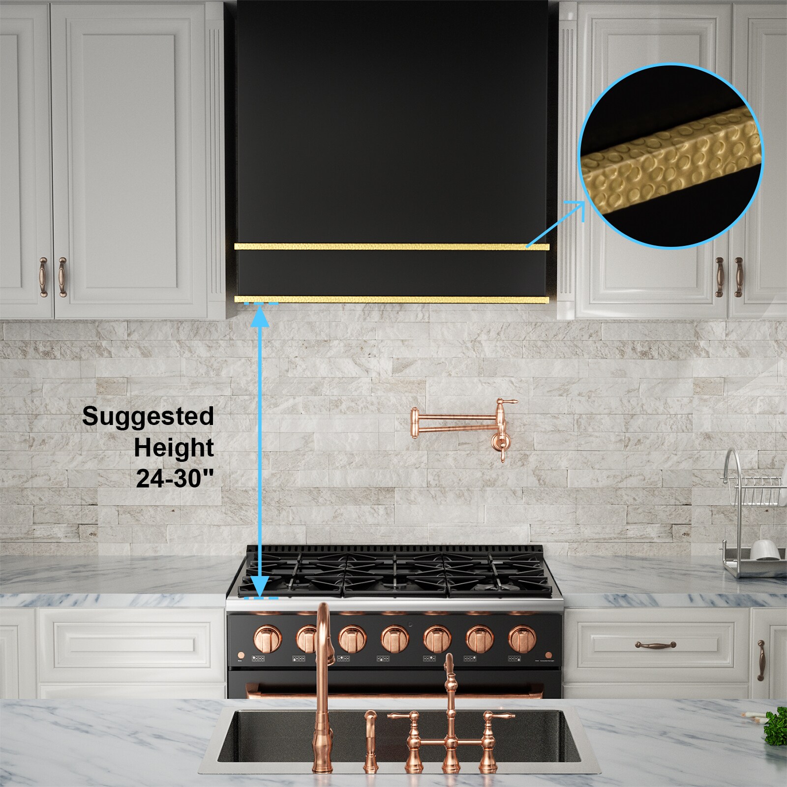 Akicon 30" Black and Gold Stainless Steel Wall Mounted Range Hood