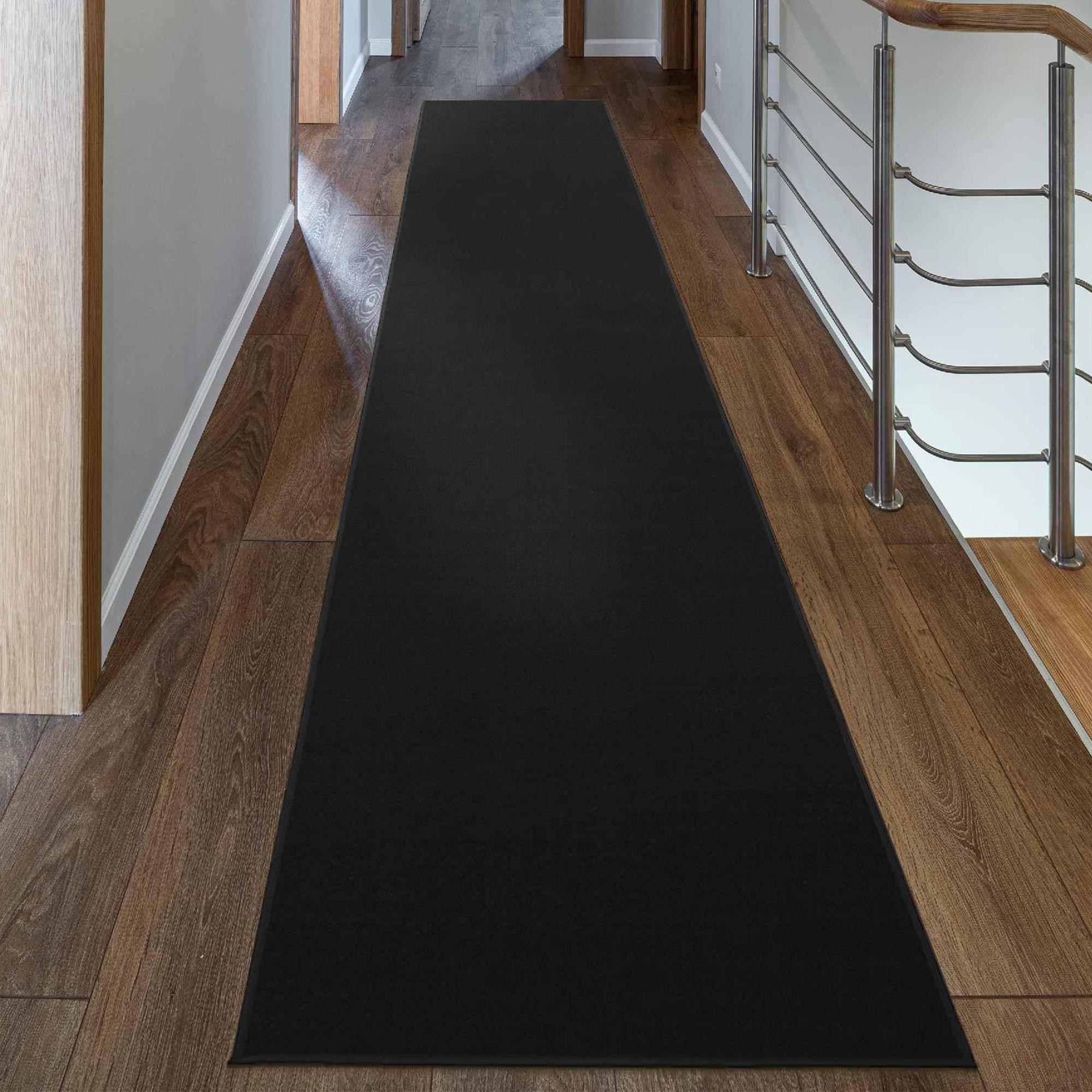 Ottomanson CLS9403-2X12 Non-Slip Hallway Runner 2 x 12 (ft) Loomed Nylon Black Rectangular Indoor Solid Runner rug