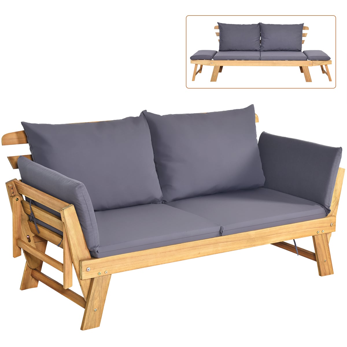 lid marge verraad Goplus Rattan Outdoor Daybed with Gray Cushion(S) and Acacia Frame in the  Patio Sectionals & Sofas department at Lowes.com
