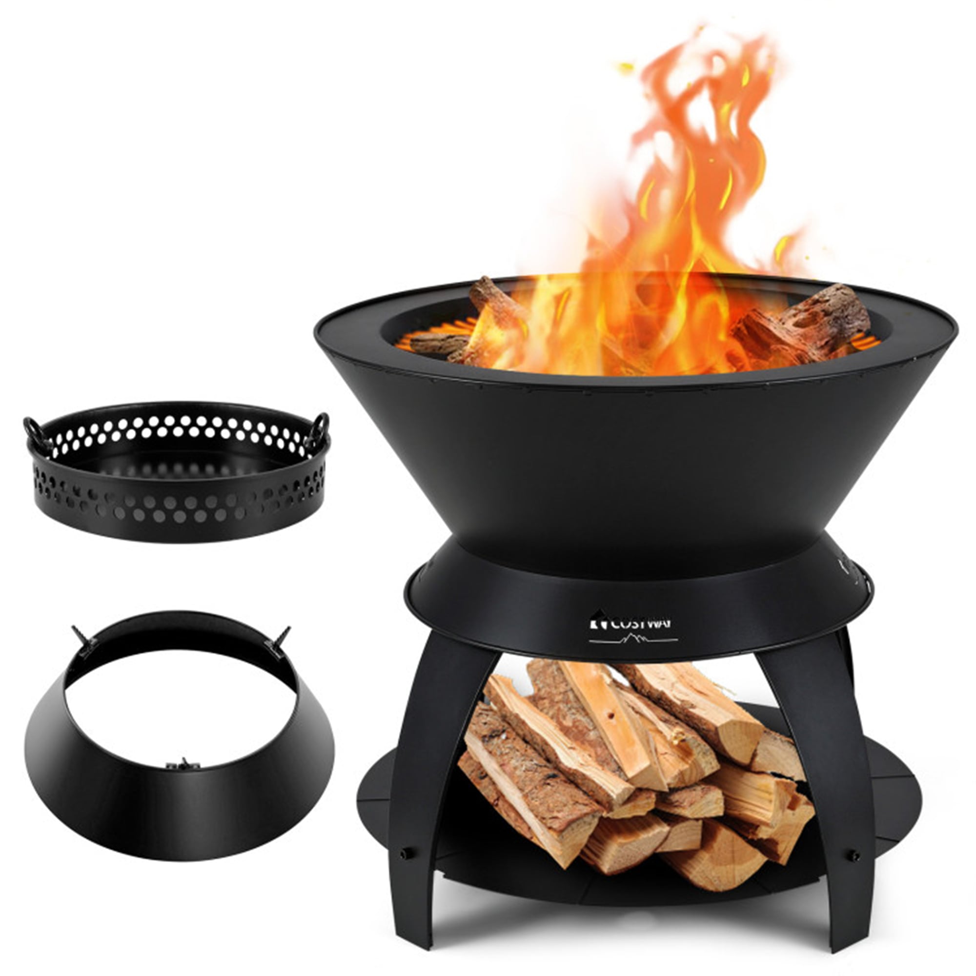 BABOOM BOM-11798DK-OR Patio Fire Pit 20-in W Black Composite Wood-Burning Fire Pit