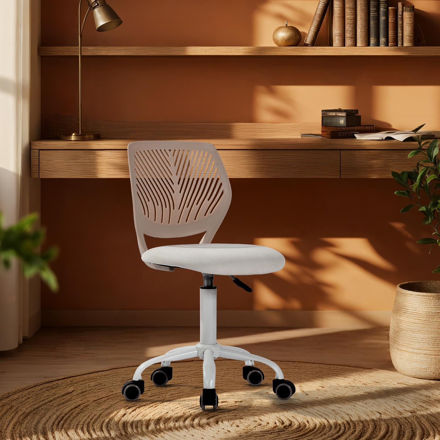 Homy Casa CARNATION CREAM VNEW Carnation Fabric Adjustable Height Ergonomic Office Chair in Blush Pink with Breathable Back Swivel Study Computer Chair