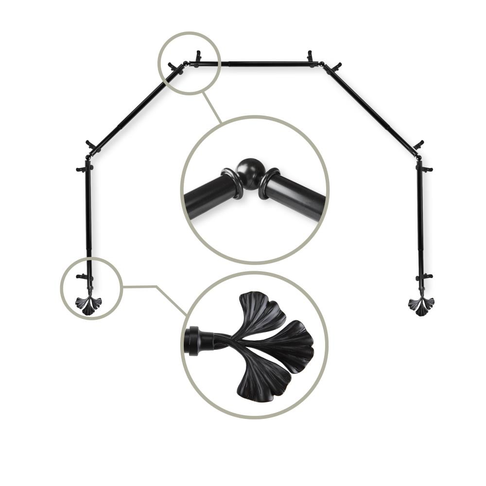 Hart & Harlow L5BAY-72-2 Cory 13/16-in 5-sided 28-in to 48-in Black Steel Bay window curtain rod with Finials