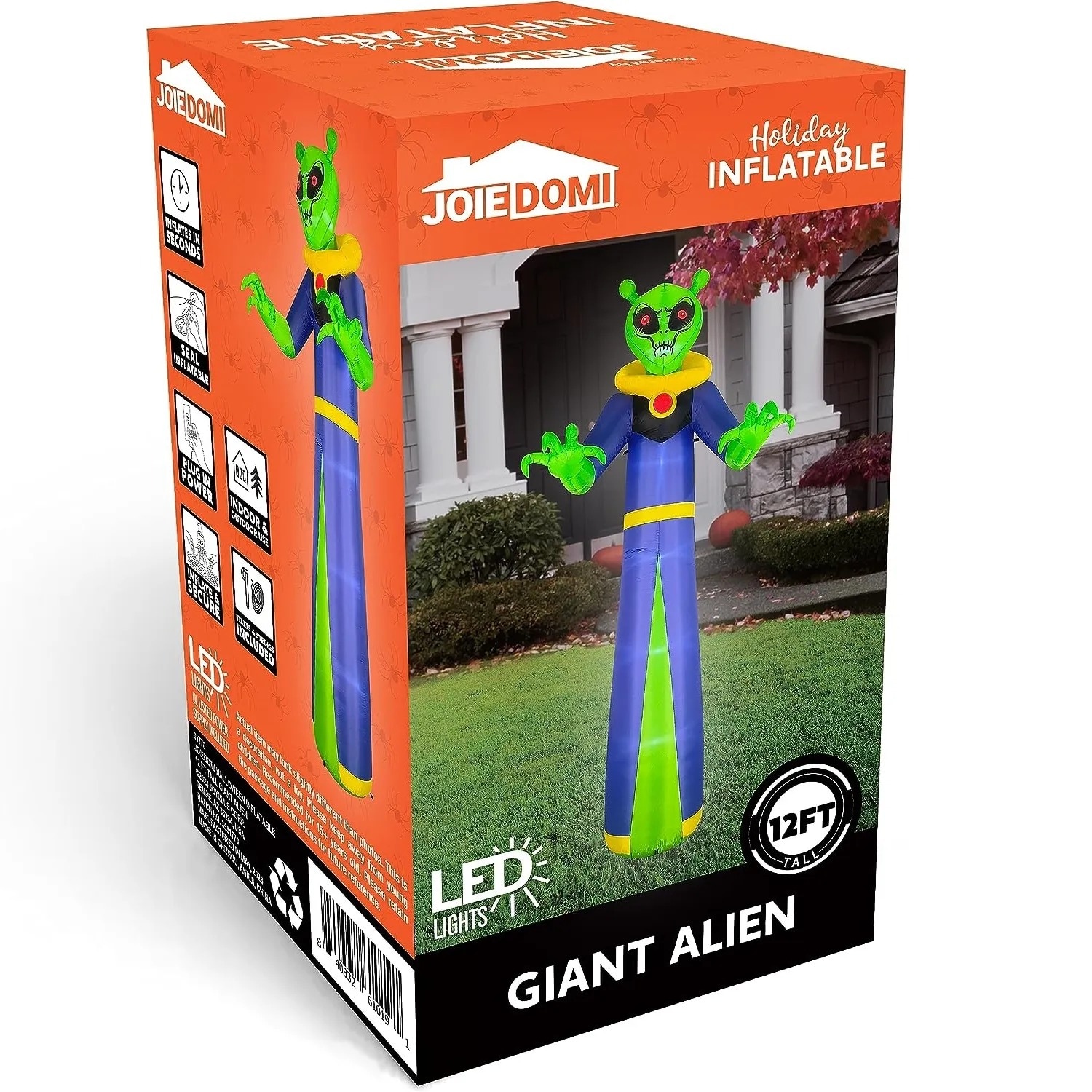 12-Foot Tall LED Lighted Green Alien Halloween Inflatable
