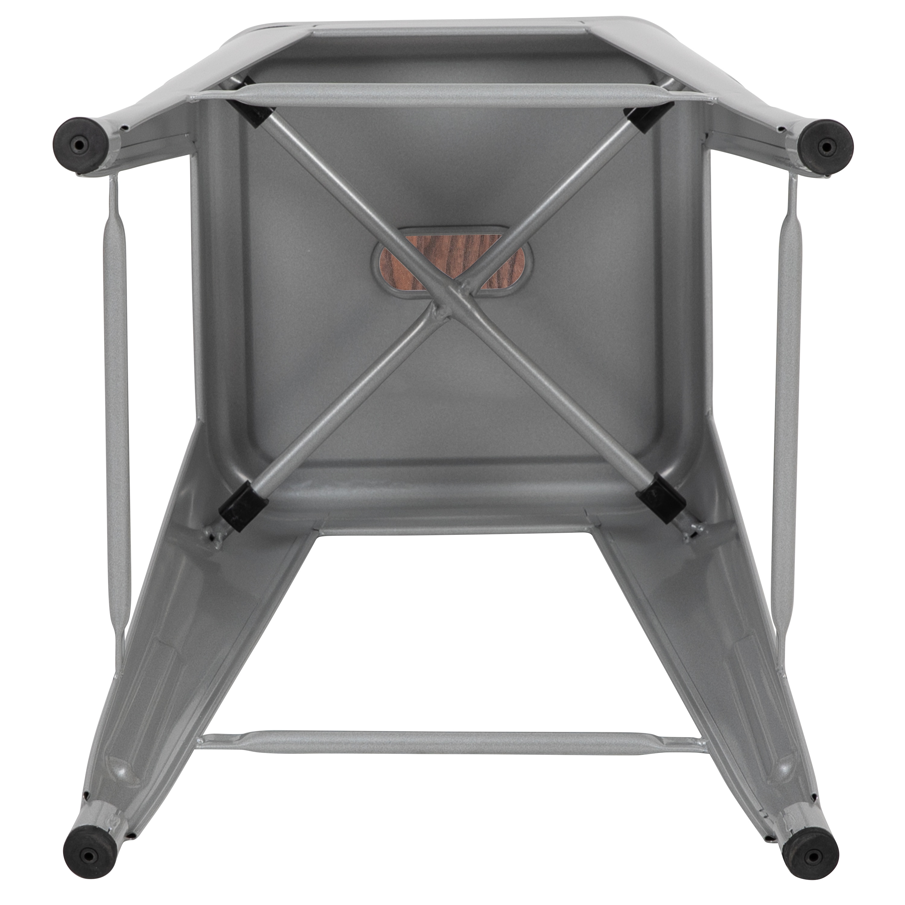 Modern 24" Silver Metal and Wood Stackable Bar Stools - Set of 4