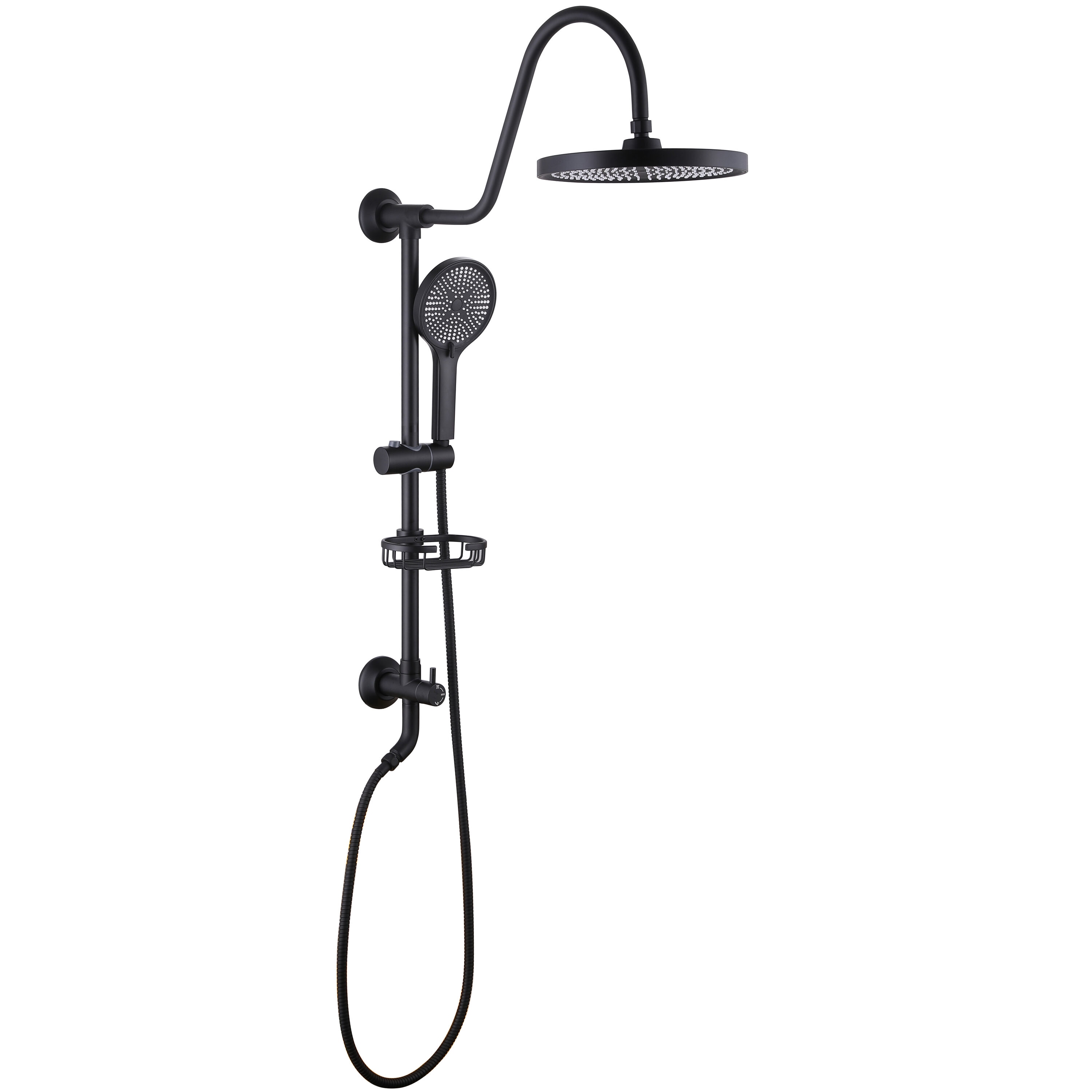 Clihome CHMS-10BG-A3806 Matte Black 10-in Dual Head Shower Faucet Bar System with 2-way Diverter