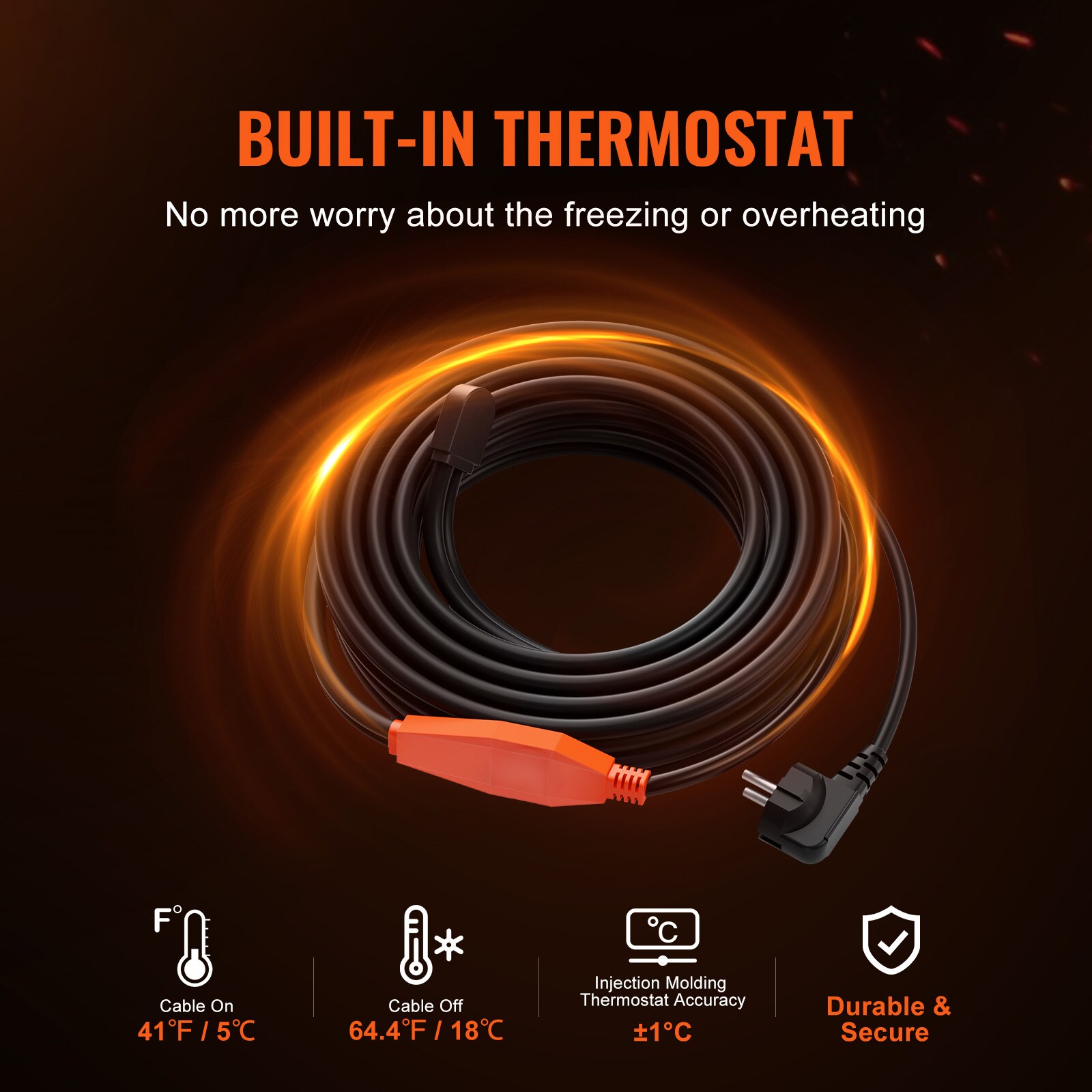 Mecale 60-ft Pipe Heating Cable 7W/ft Heat Tape with Built-in ...