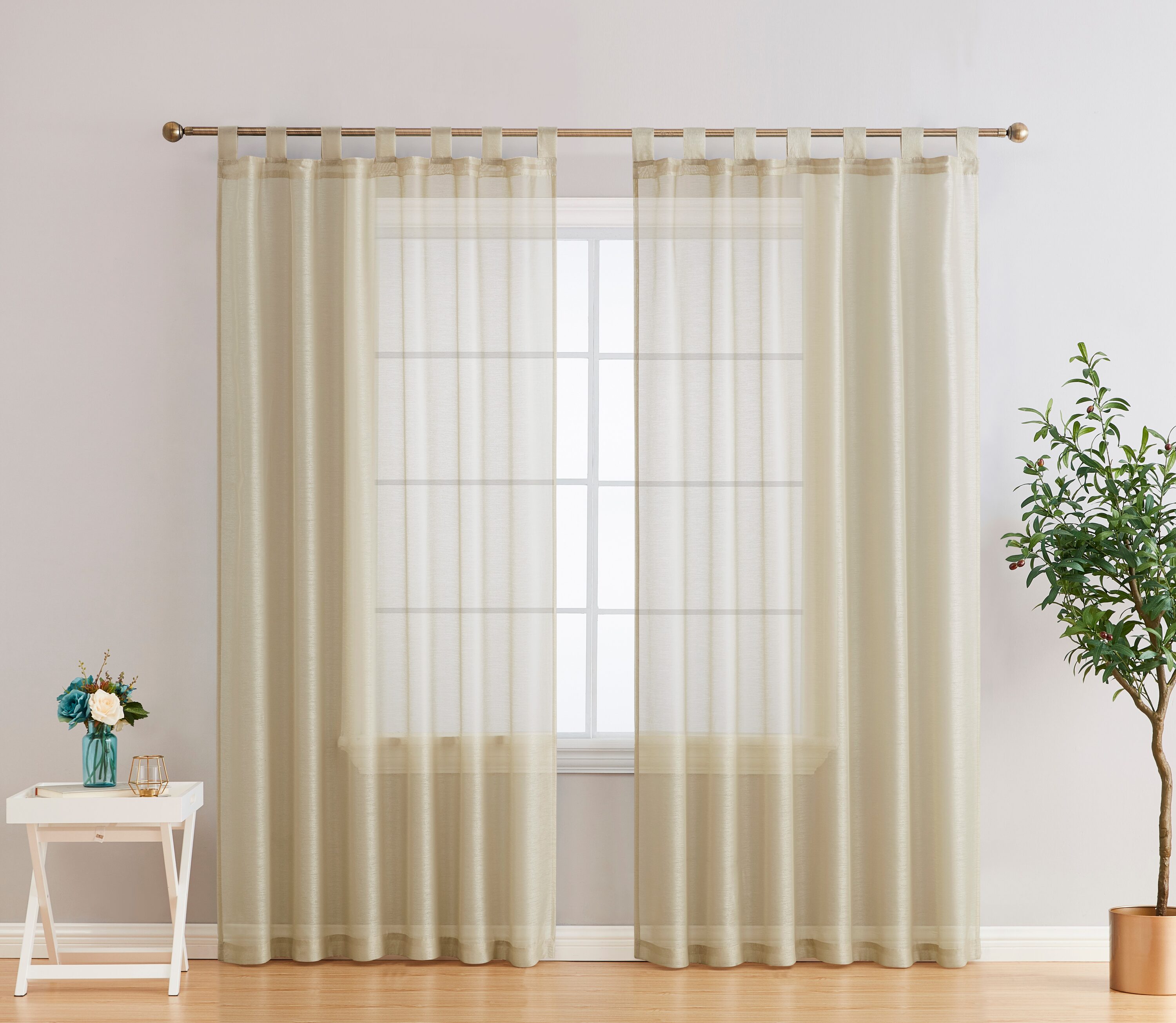 HLC.me ADISN-TBTP-96-BEIG 96-Inches Beige Semi-sheer Rod pocket Curtain panel pair