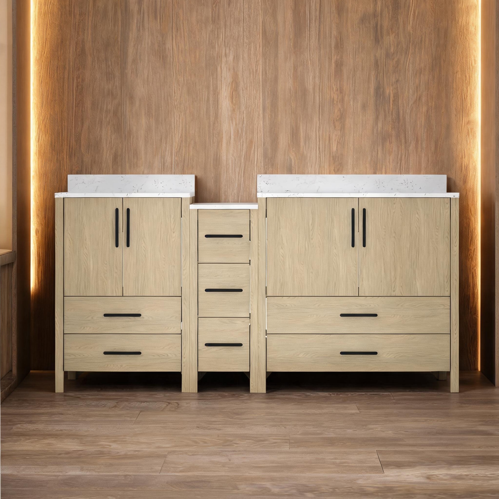 LOVMOR Black White 72-inch MDF Double Sink Bathroom Vanity Black