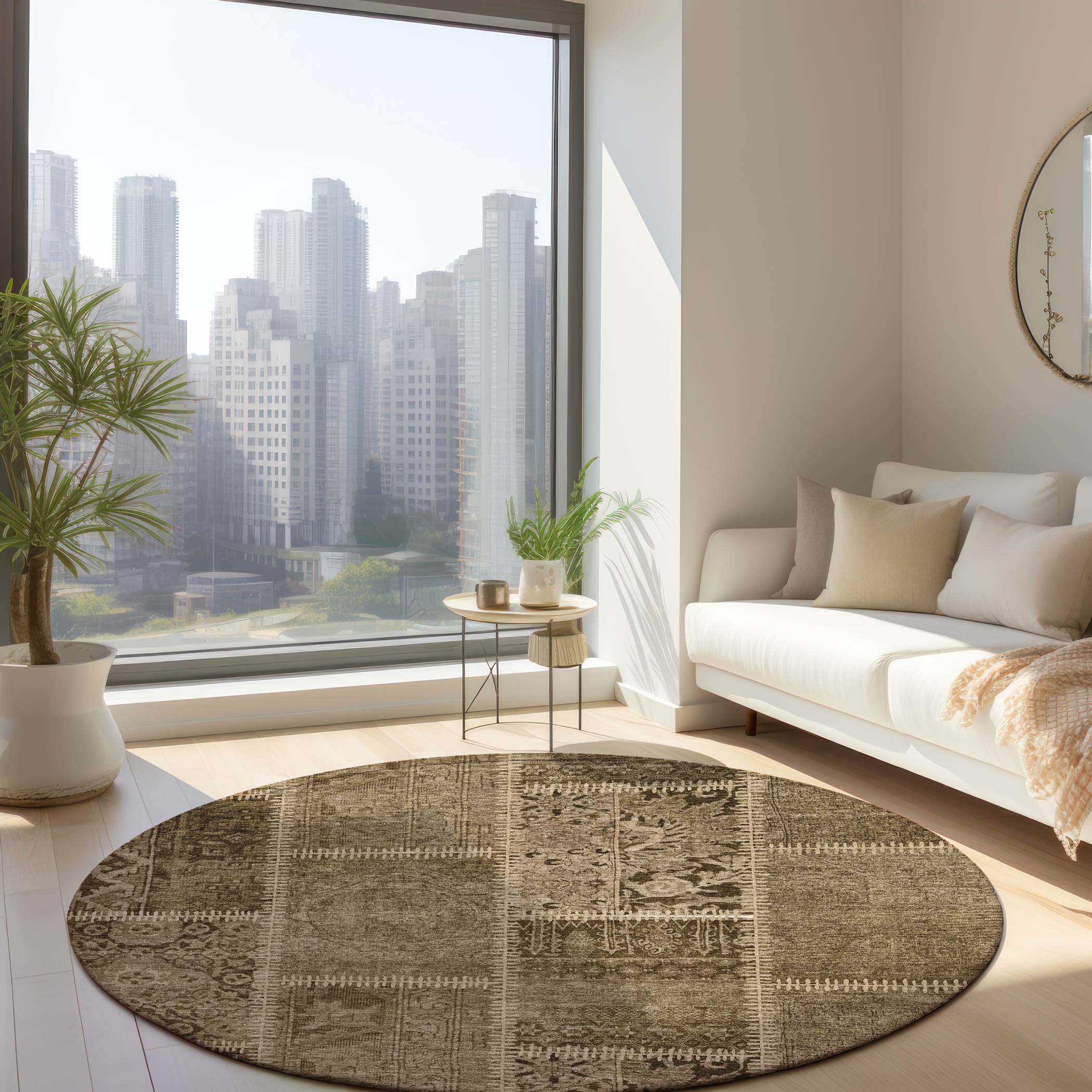 Addison Rugs ACN635BR8RO Chantille ACN635BR 8 x 8 (ft) Polyester Brown Round Indoor/Outdoor Geometric Machine washable Area rug