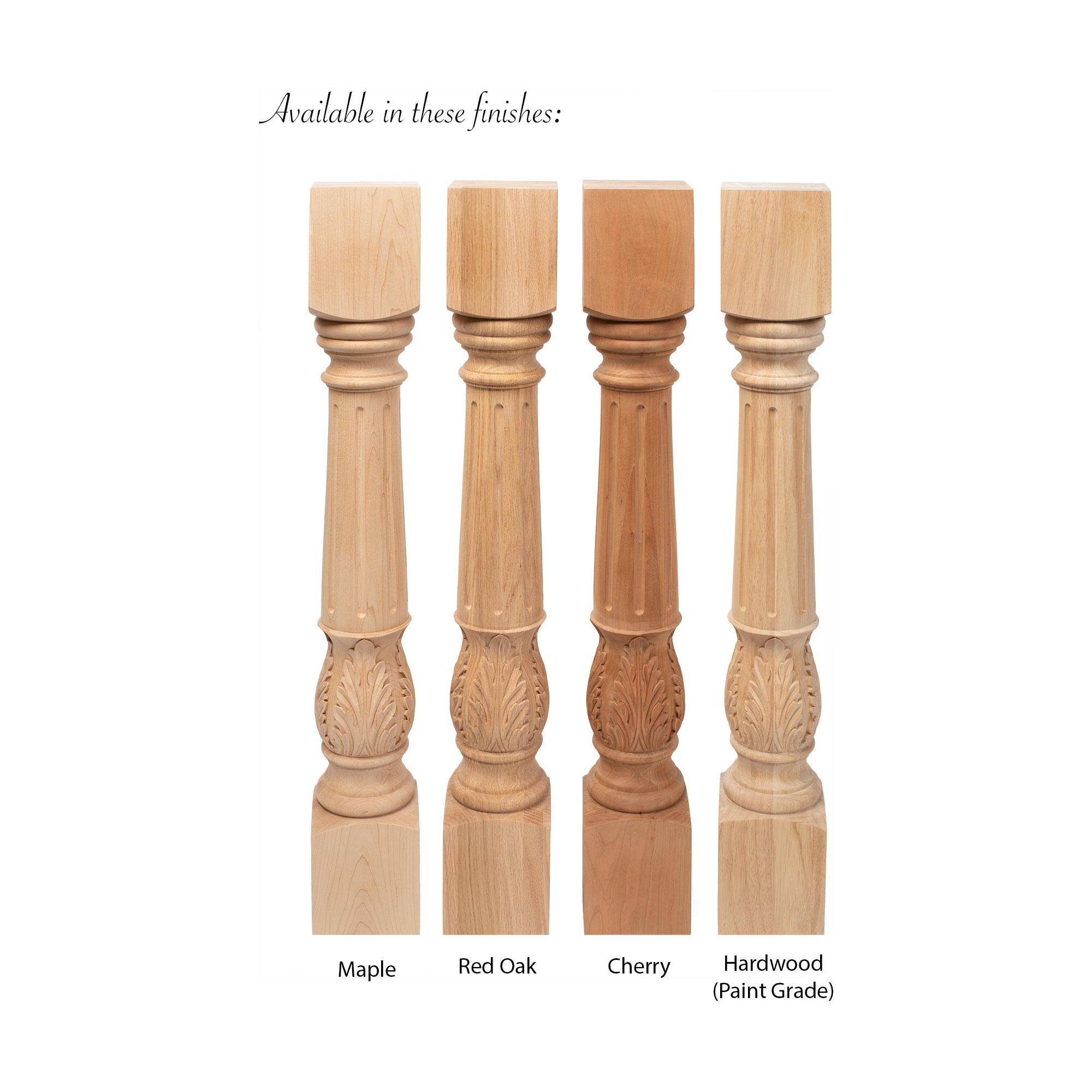 Unfinished Solid Rubberwood Acanthus Leaf Kitchen Island Legs Set