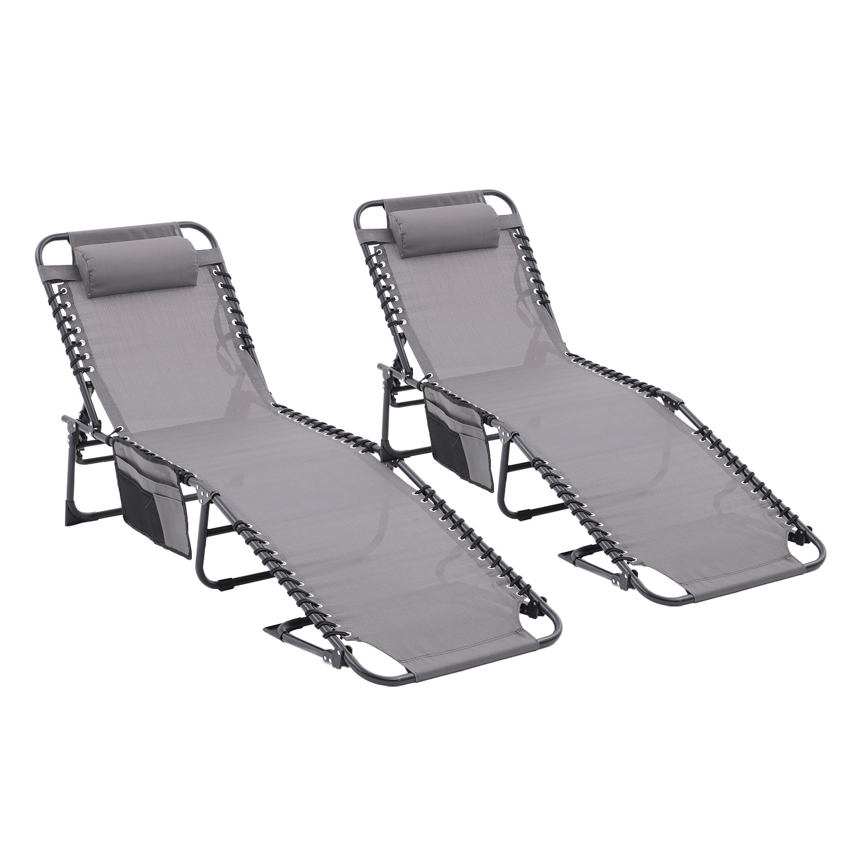 Siavonce FZ42940 Patio Chaise Set of 2 Stackable Dark Gray Metal Frame Stationary Chaise Lounge Chair with Gray Sling Seat