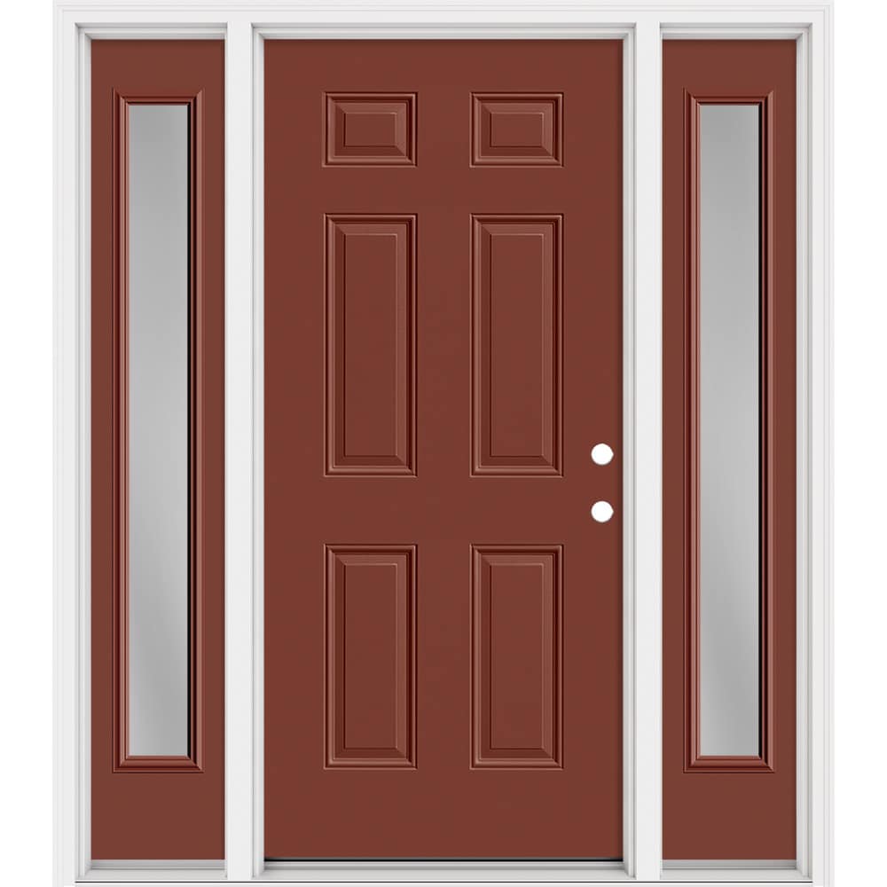 Masonite 321125 Steel Doors Series 64-in x 80-in x 4-9/16-in Steel No glass Left-hand inswing Foxtail Painted Prehung Front Door with Sidelights with Brickmould Insulating core