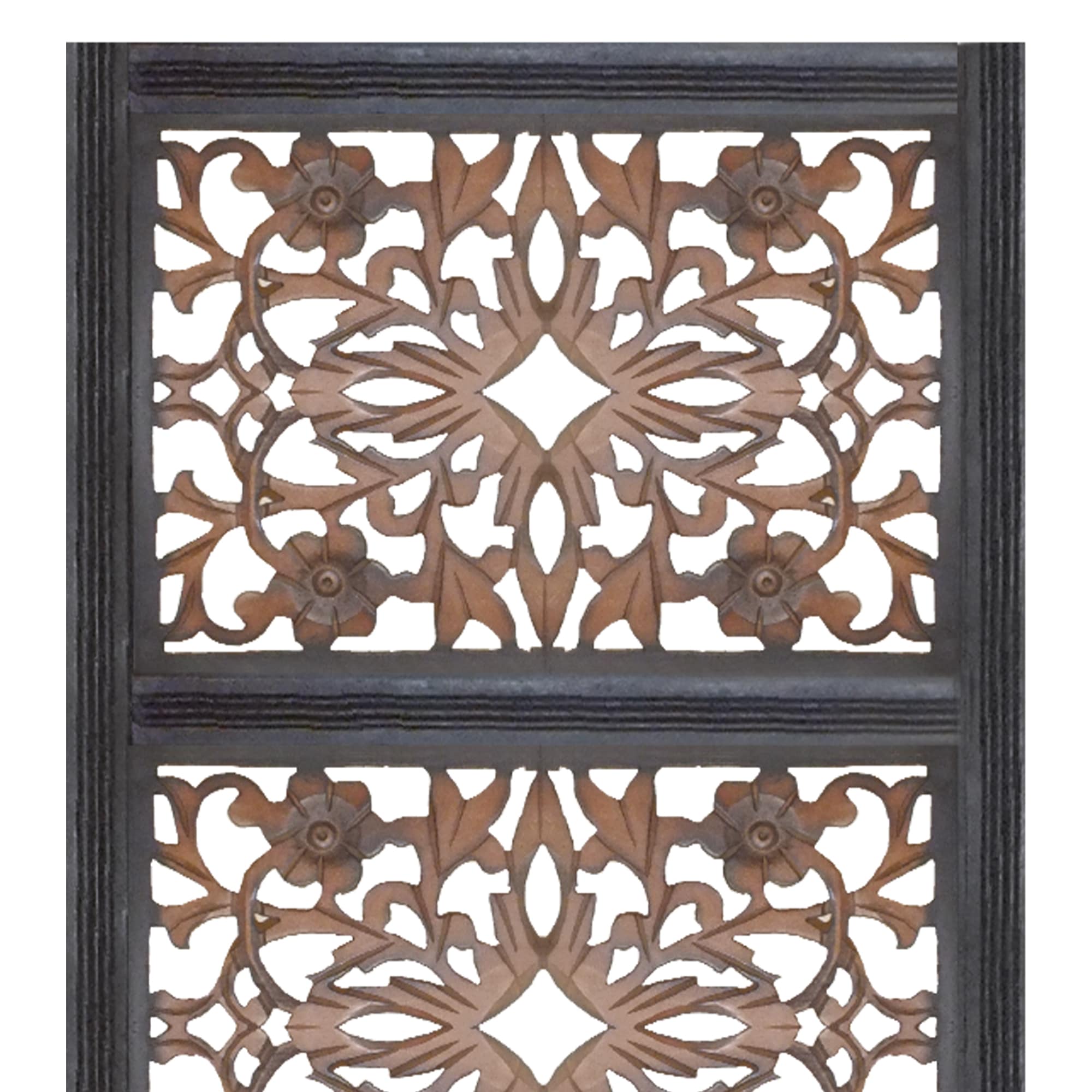 Burnt Black Mango Wood Floral Carved Wall Panel, 20" x 72"