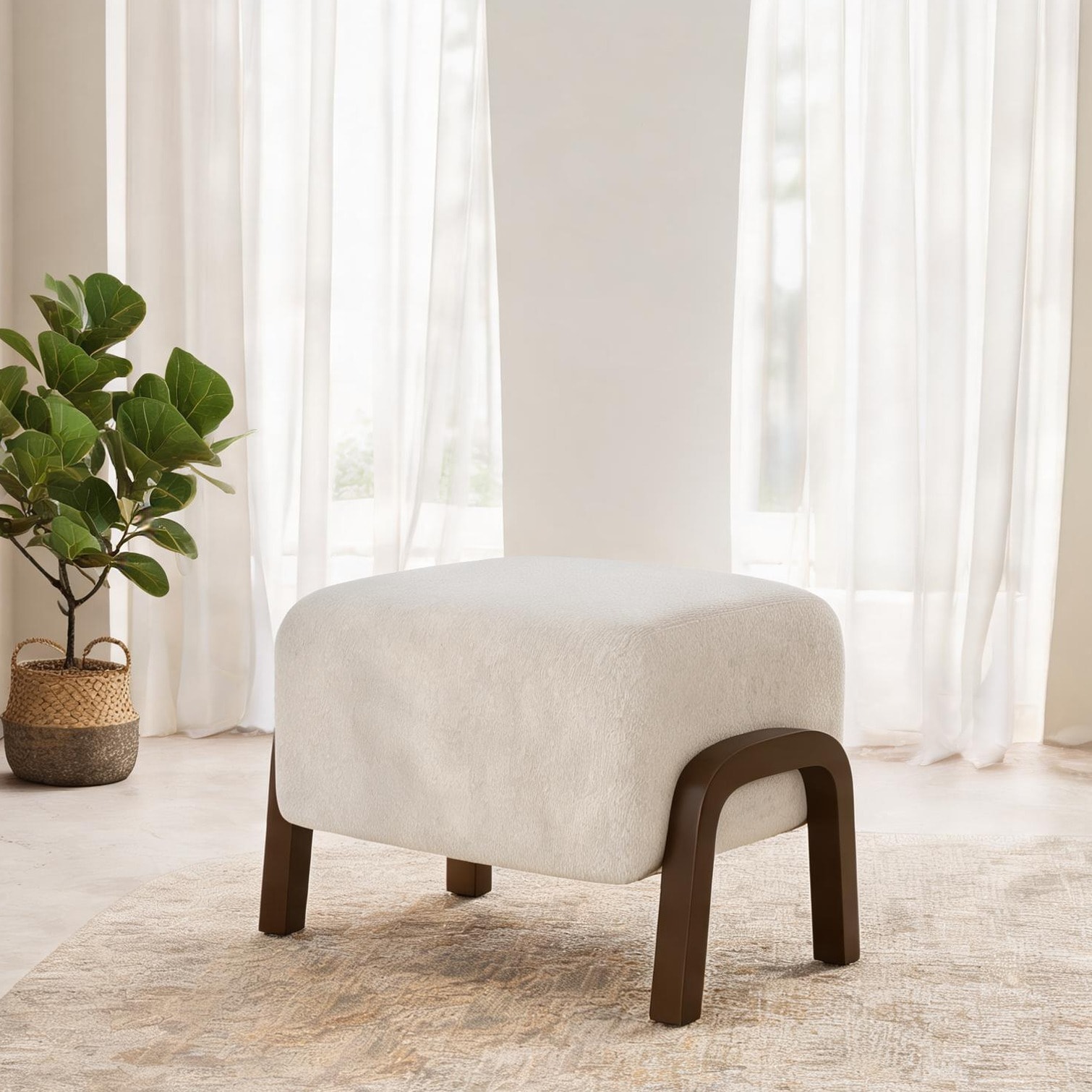 Naturefalls Rectangular Storage Ottoman with Solid Wood Legs Soft White ...