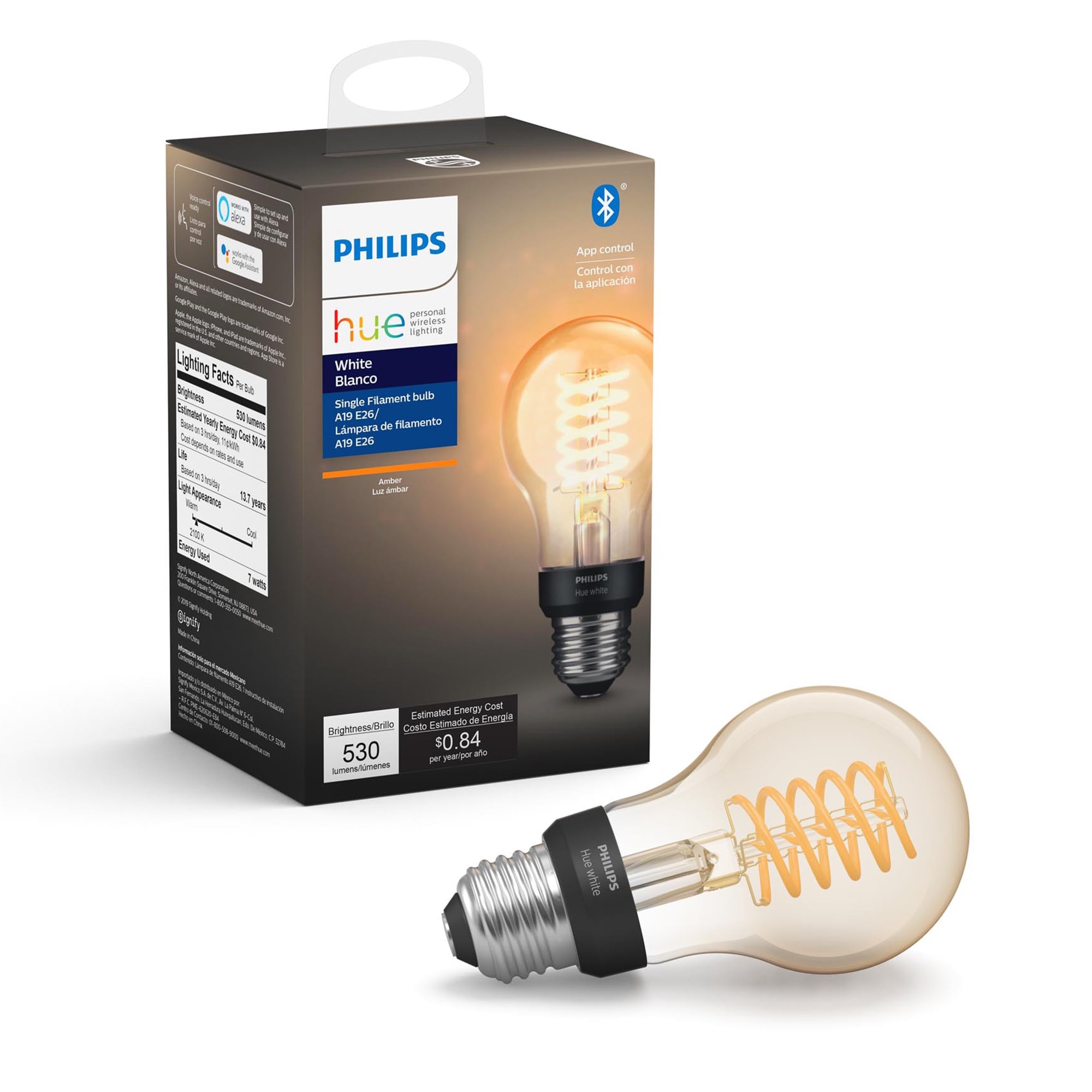 Philips Hue Filament 40-Watt EQ A19 Soft E26 Dimmable Smart LED Bulb