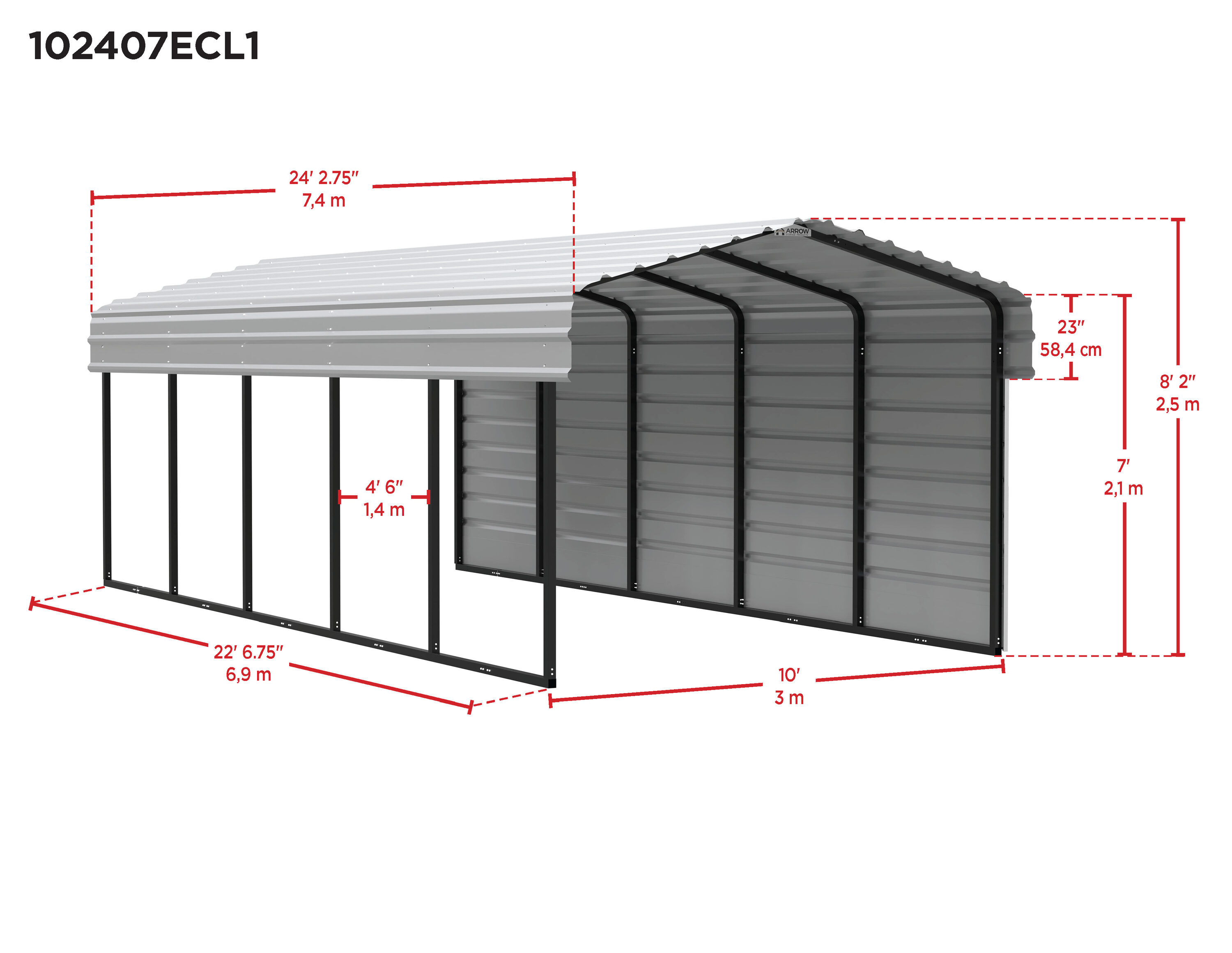 Arrow CPHC102407ECL1 Carport-Covers - View #2