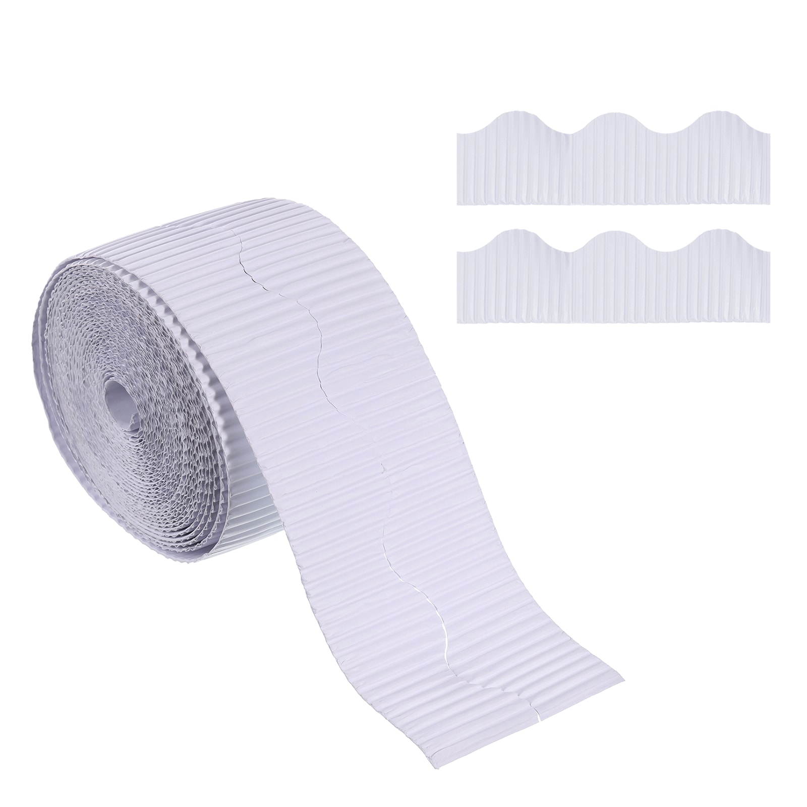 PATIKIL 3.9inch x 49.2ft Bulletin Board Border Scalloped Trim Paper Corrugated Paper for Locker Classroom Decor Black White Cork Poster Boards White