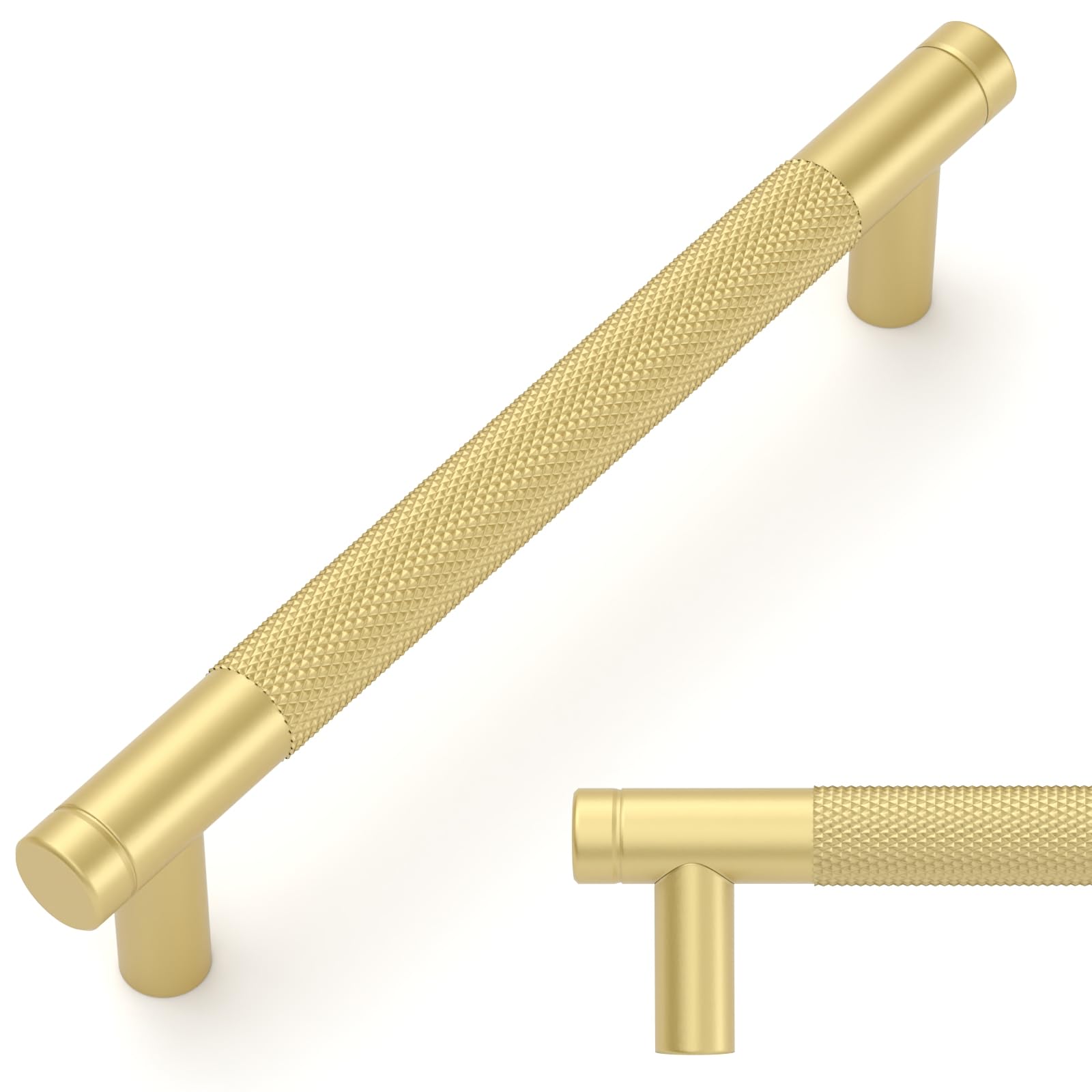 TNSO Brushed Gold 5 Inch hole center 10 Pack Knurled Cabinet Pulls Quality Long Lasting Easy To Install Wide Application For Furniture