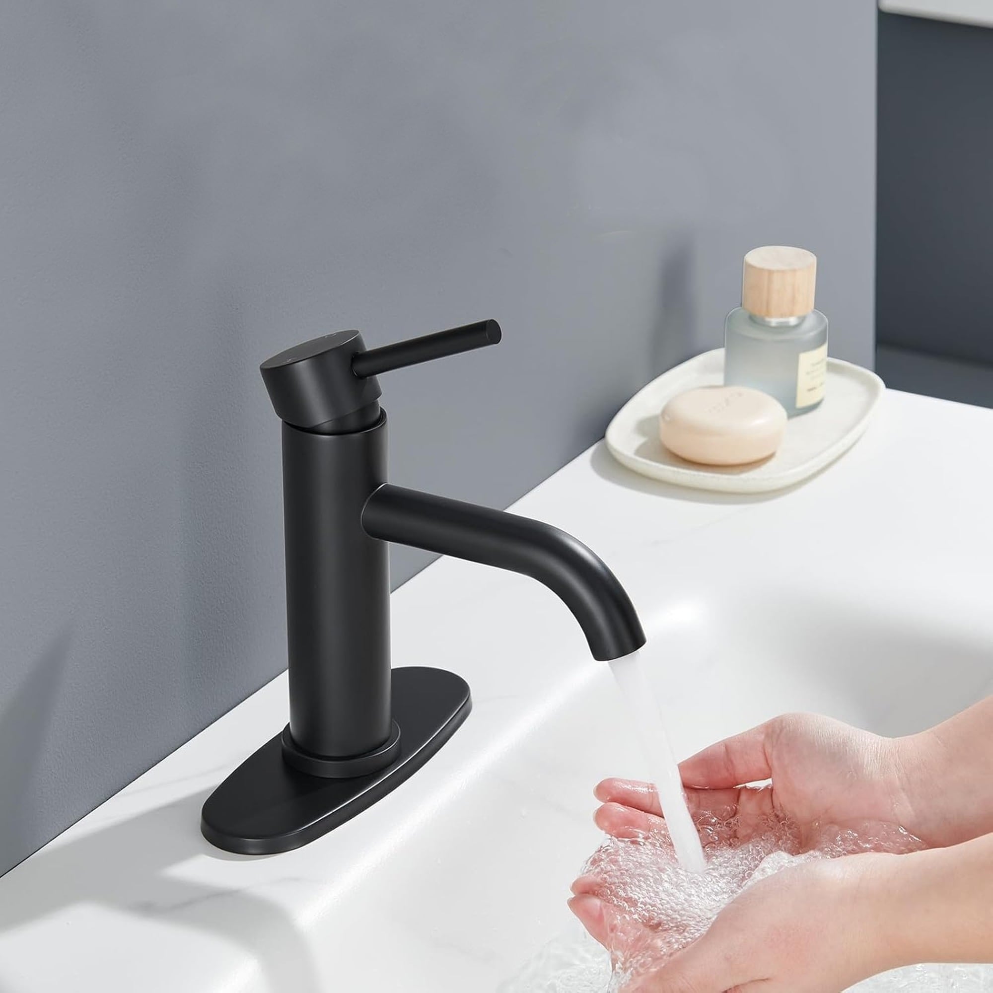 IAK - Single Hole Matte Black Stainless Steel Single Handle Bathroom Sink Faucet with Ceramic Car...