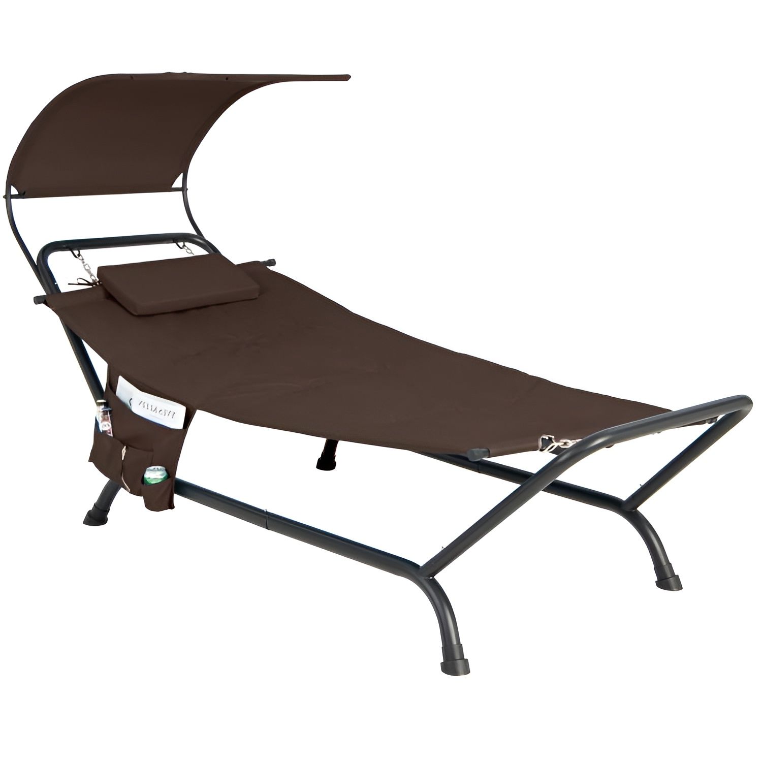 Slickblue D-FR-513993SOCNRB Chaise Lounge Chair Hammock with Canopy and Storage Bag for Patio Garden Deck Balcony Beige/ Blue/ Brown