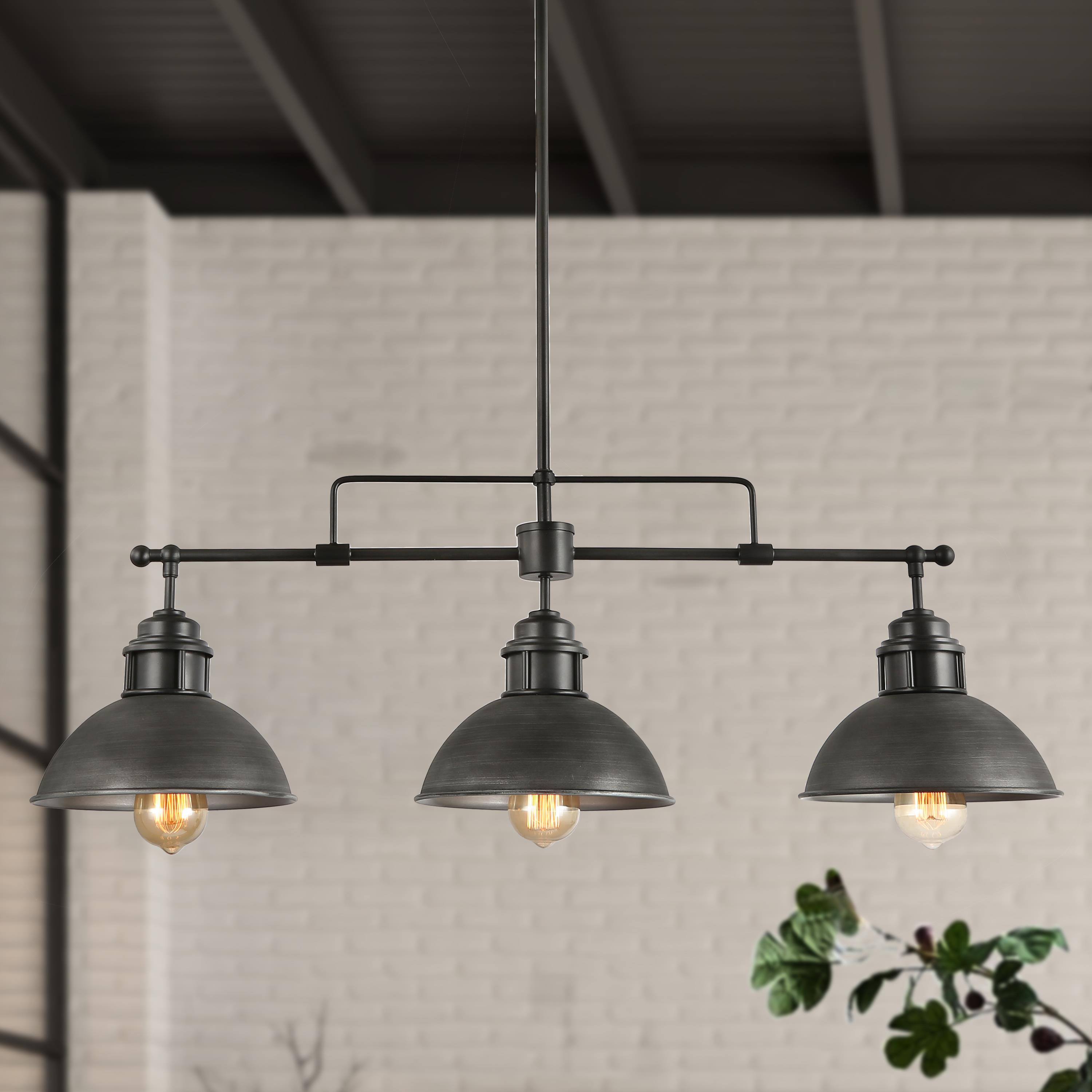 LNC Pict 3-Light Matte Black and Brushed Grey Pod Lid Farmhouse Dome ...