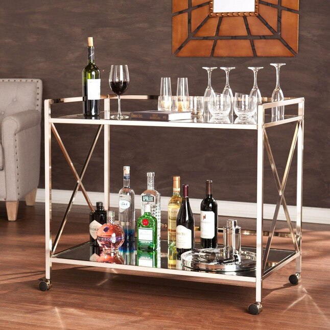 Boston Loft Furnishings Gold Metal Base with Mirror Glass Top Kitchen Cart (23.25-in x 38.75-in x 32.25-in) Boston Loft Furnishings Gold Metal Base with Mirror Glass Top Kitchen Cart (23.25-in x 38.75-in x 32.25-in)